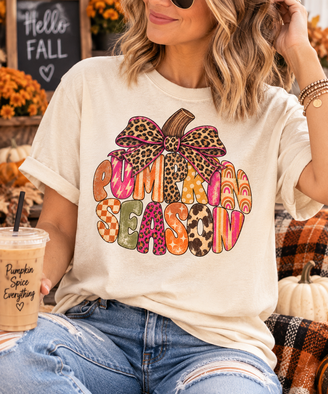 Pumpkin Season Tee | Colorful Fall Leopard Bow Shirt