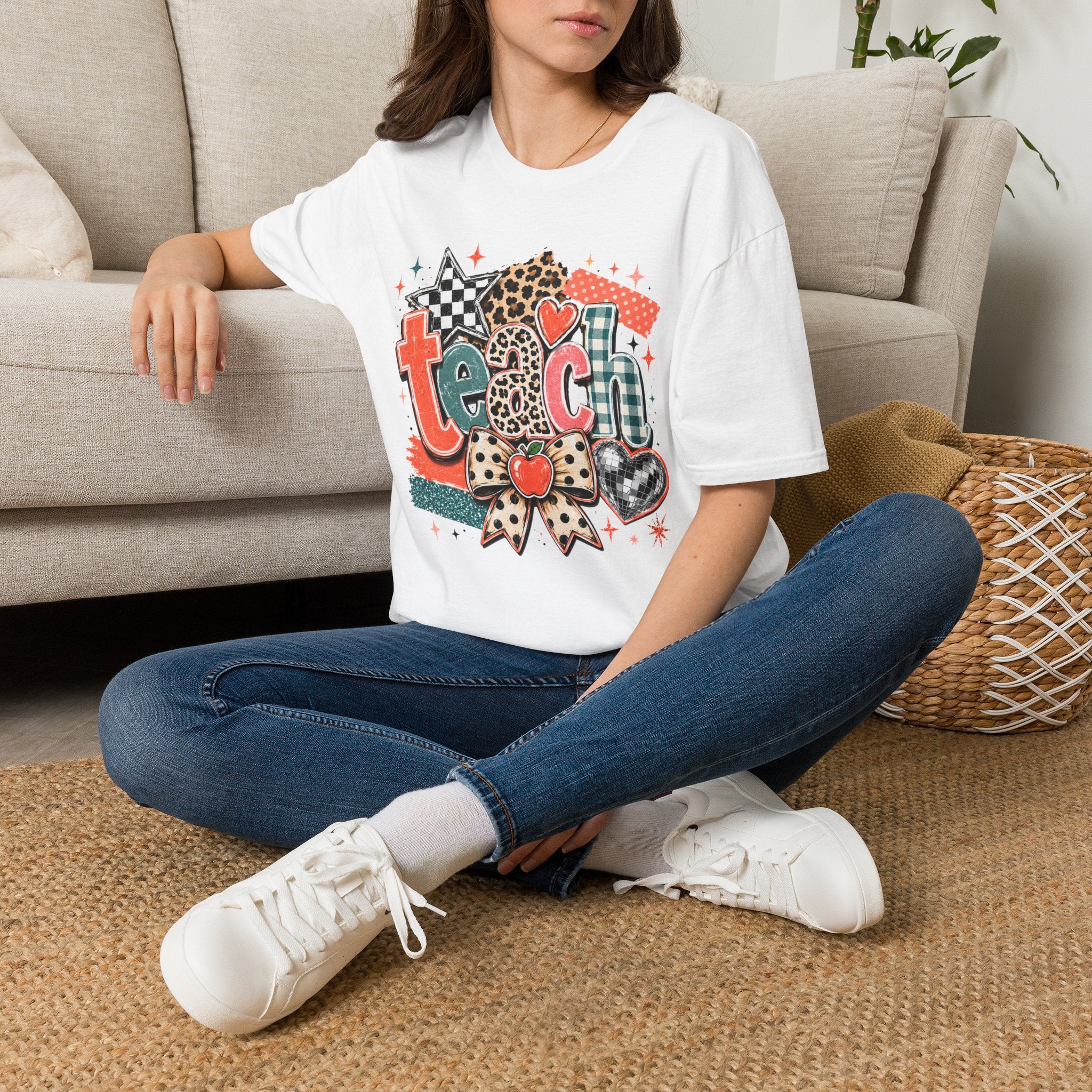 Teach Teacher Shirt | Retro Colorful Teacher Tee | Coquette Teacher Shirt