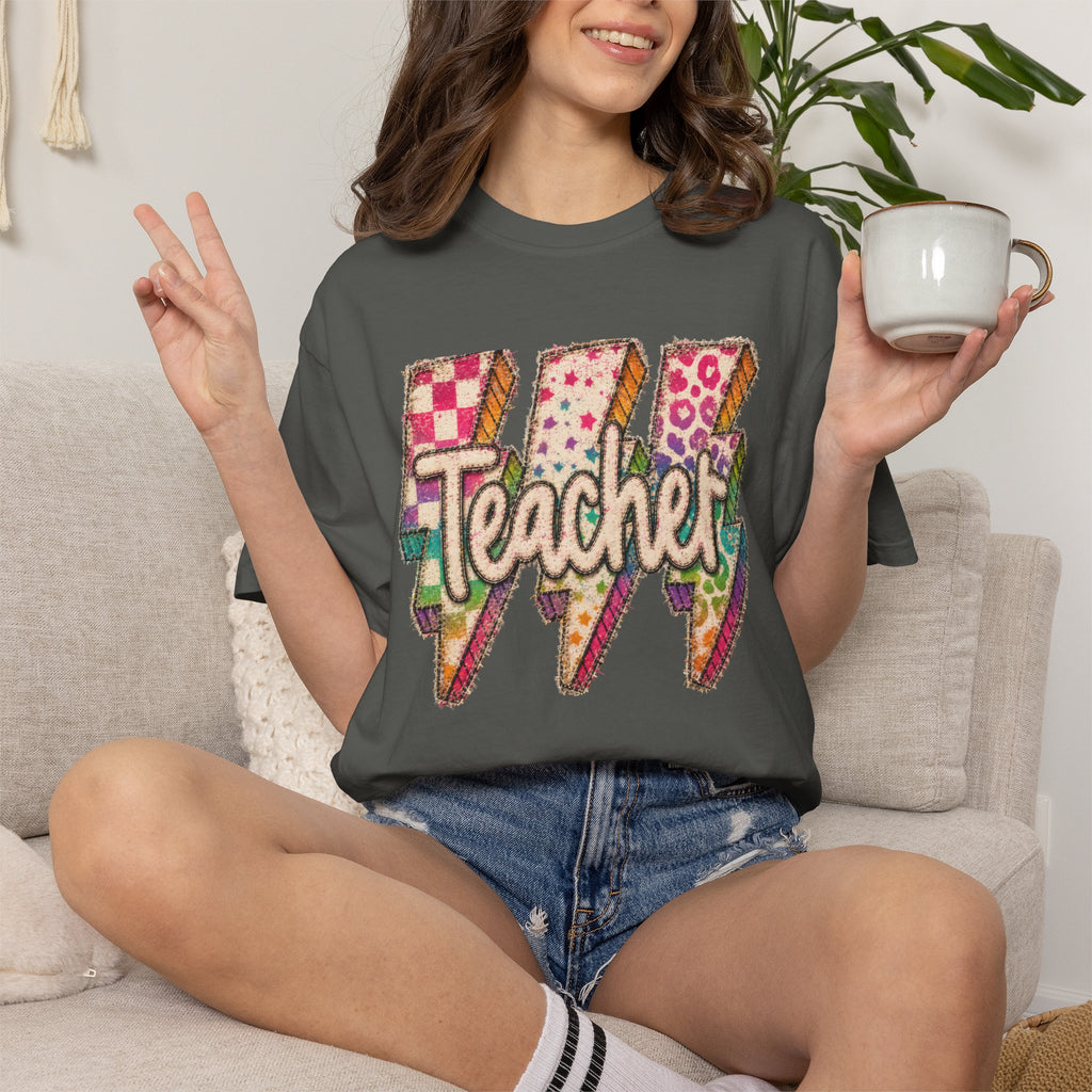 Teacher Lightning Bolt Shirt | Retro Teacher T-Shirt | Colorful Back to School Teacher Tee | Cute Teacher Gift | Comfort Colors Graphic Tee