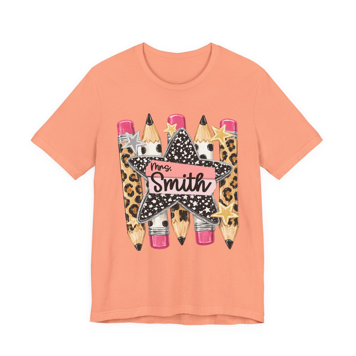 Personalized Teacher Name Shirt | Custom Pencil Teacher Tee | Leopard Print Teacher Shirt