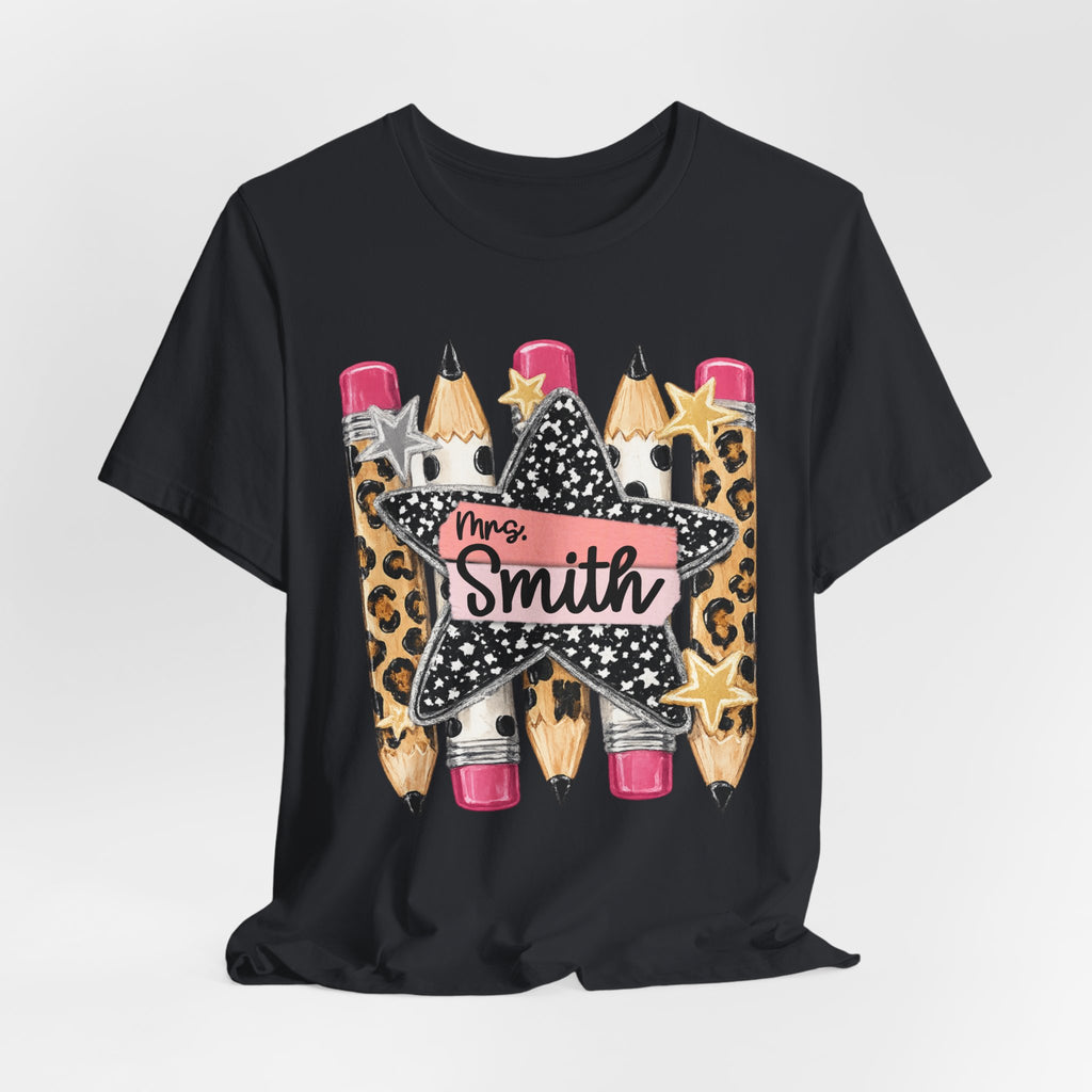 Personalized Teacher Name Shirt | Custom Pencil Teacher Tee | Leopard Print Teacher Shirt