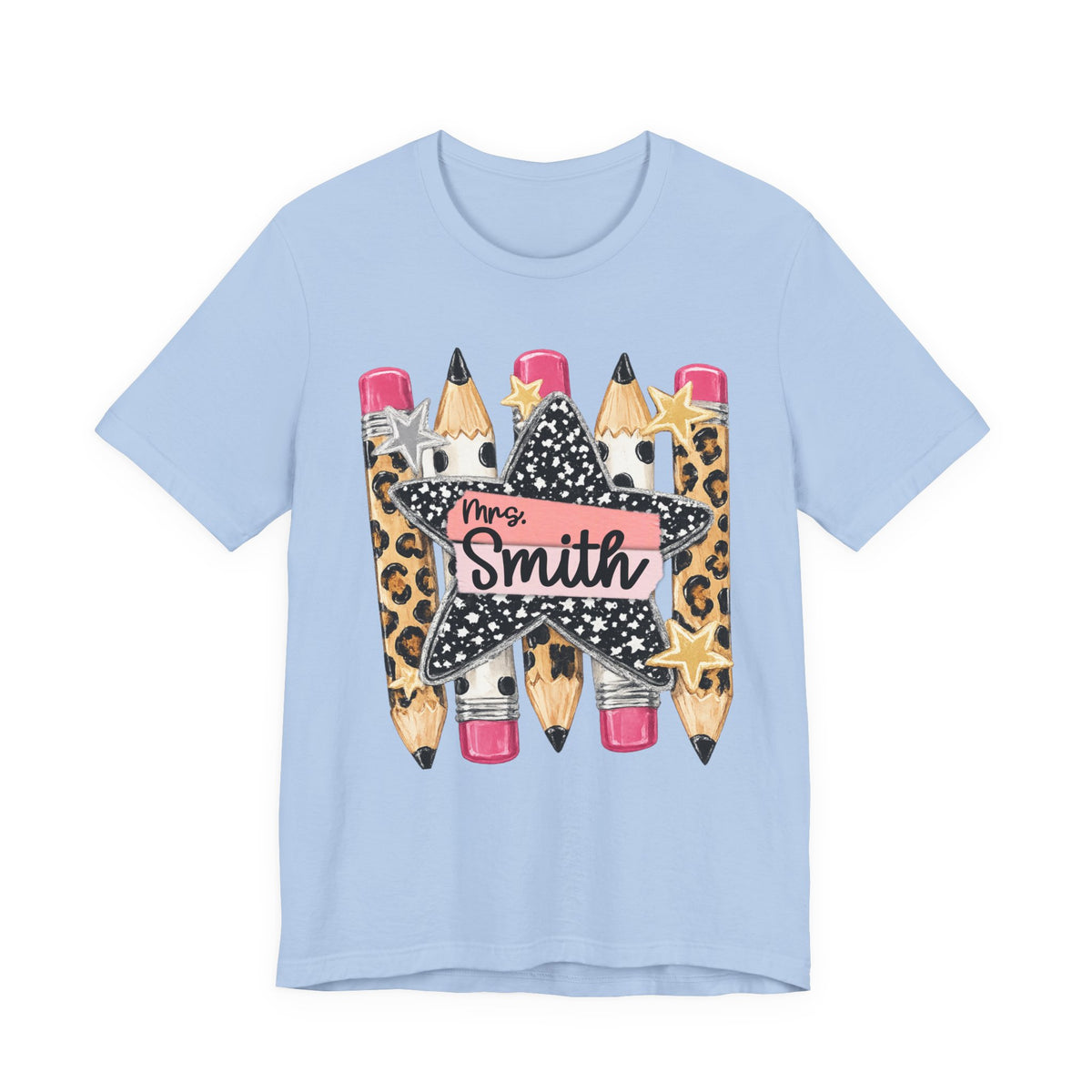 Personalized Teacher Name Shirt | Custom Pencil Teacher Tee | Leopard Print Teacher Shirt