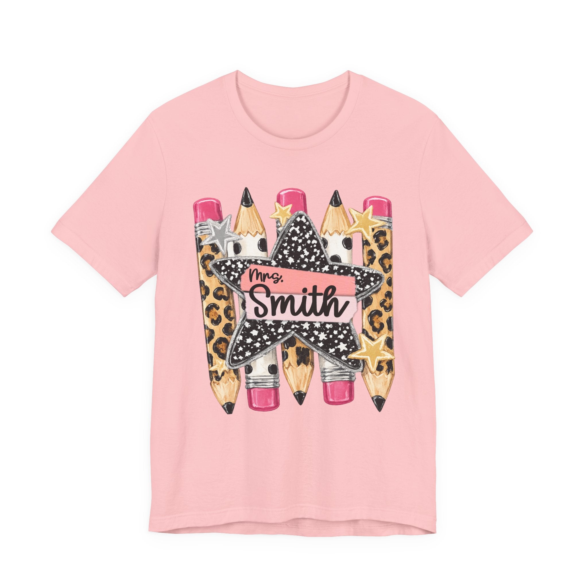 Personalized Teacher Name Shirt | Custom Pencil Teacher Tee | Leopard Print Teacher Shirt