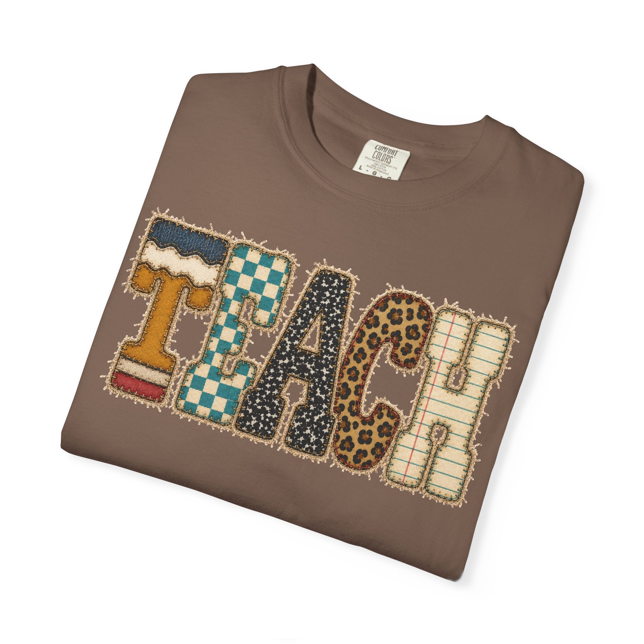 Teach Patchwork Shirt | Vintage Teacher Shirt | Retro Teacher Tee | Checkered Leopard Graphic | Back to School Teacher Gift | Comfort Colors Teacher Shirt