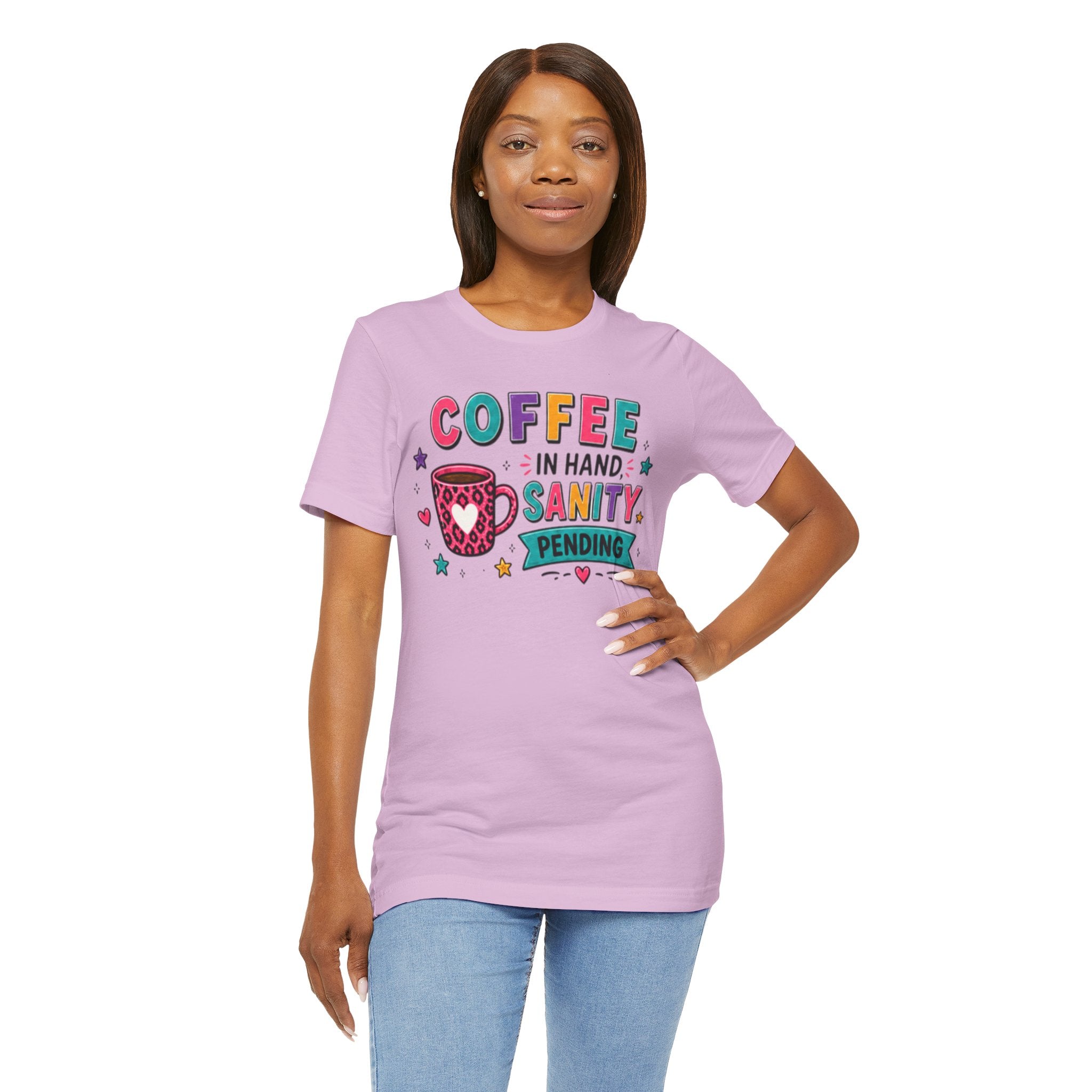 Coffee in Hand, Sanity Loading Tee | Funny Teacher Shirt | Relatable Graphic Tee | Morning Mood Shirt | Caffeine Humor
