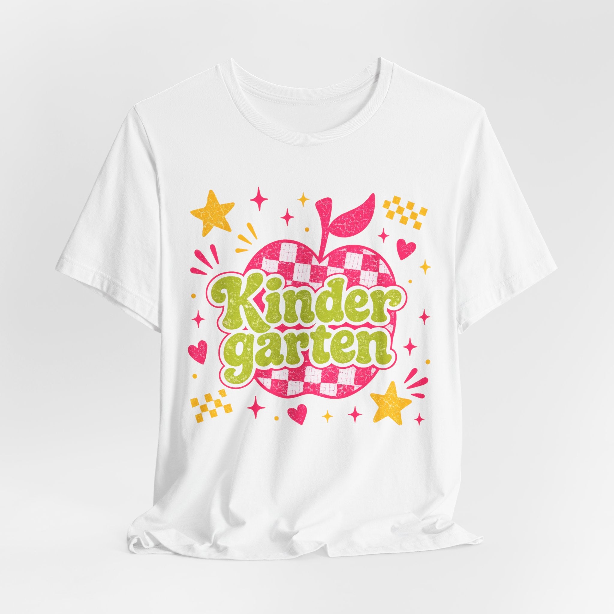 Retro Kindergarten Teacher Shirt | Cute Checkerboard Teacher Tee | Colorful Back to School Bella Canvas 3001