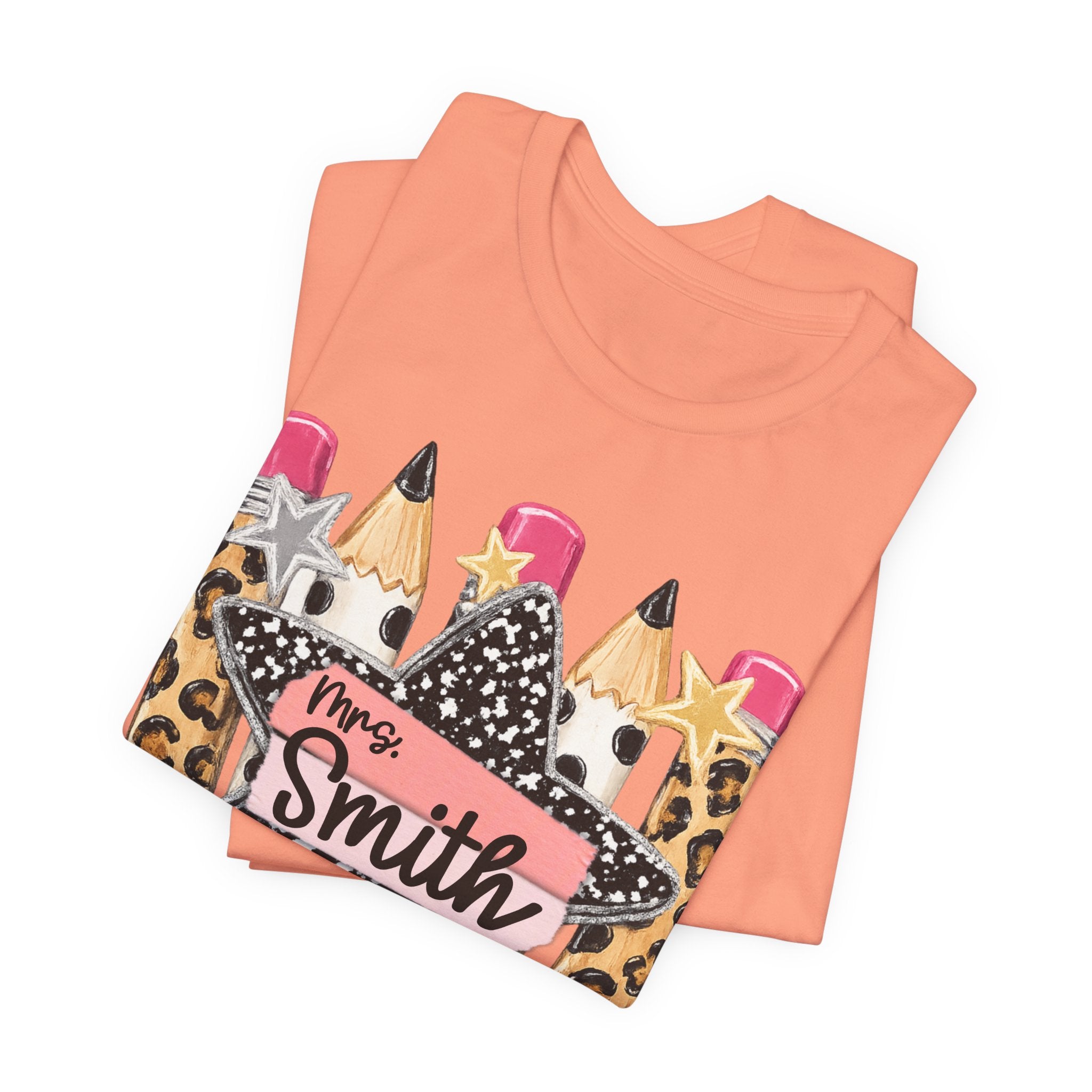 Personalized Teacher Name Shirt | Custom Pencil Teacher Tee | Leopard Print Teacher Shirt