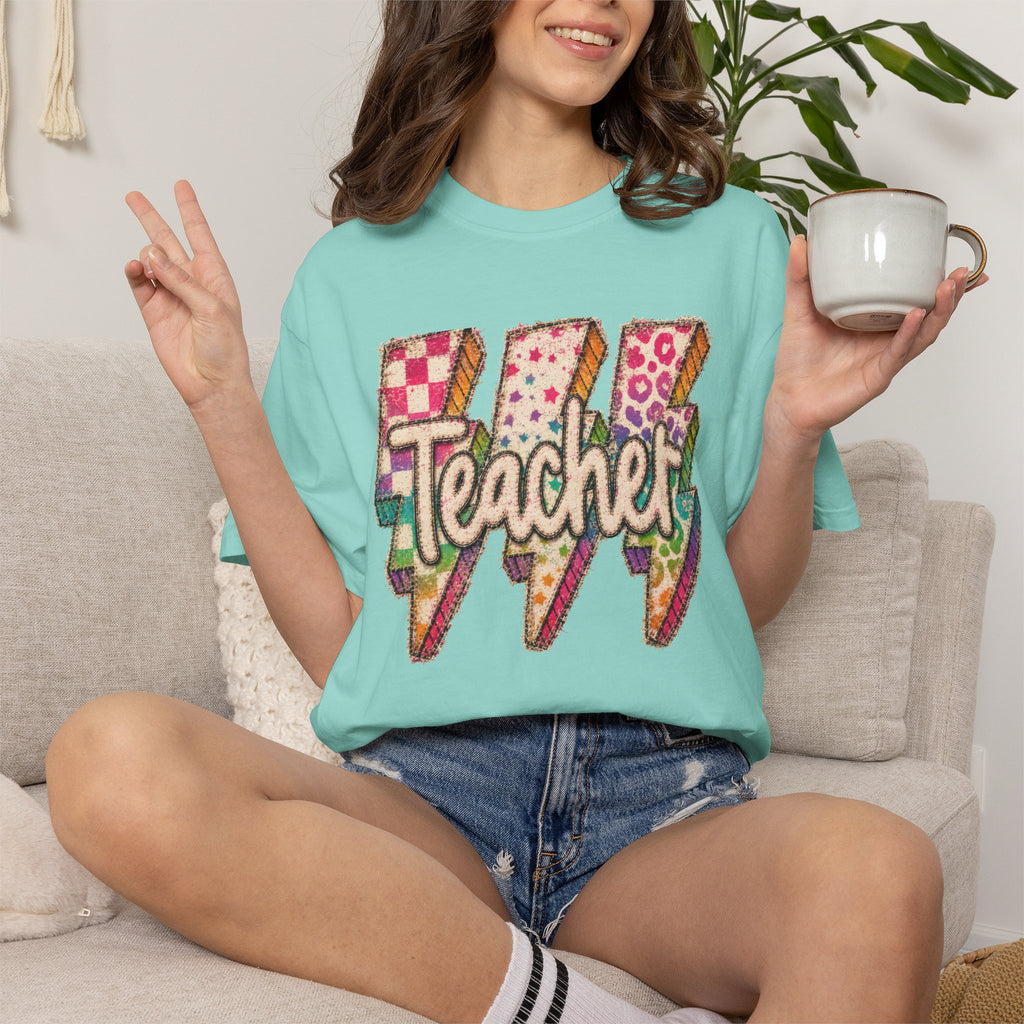 Teacher Lightning Bolt Shirt | Retro Teacher T-Shirt | Colorful Back to School Teacher Tee | Cute Teacher Gift | Comfort Colors Graphic Tee