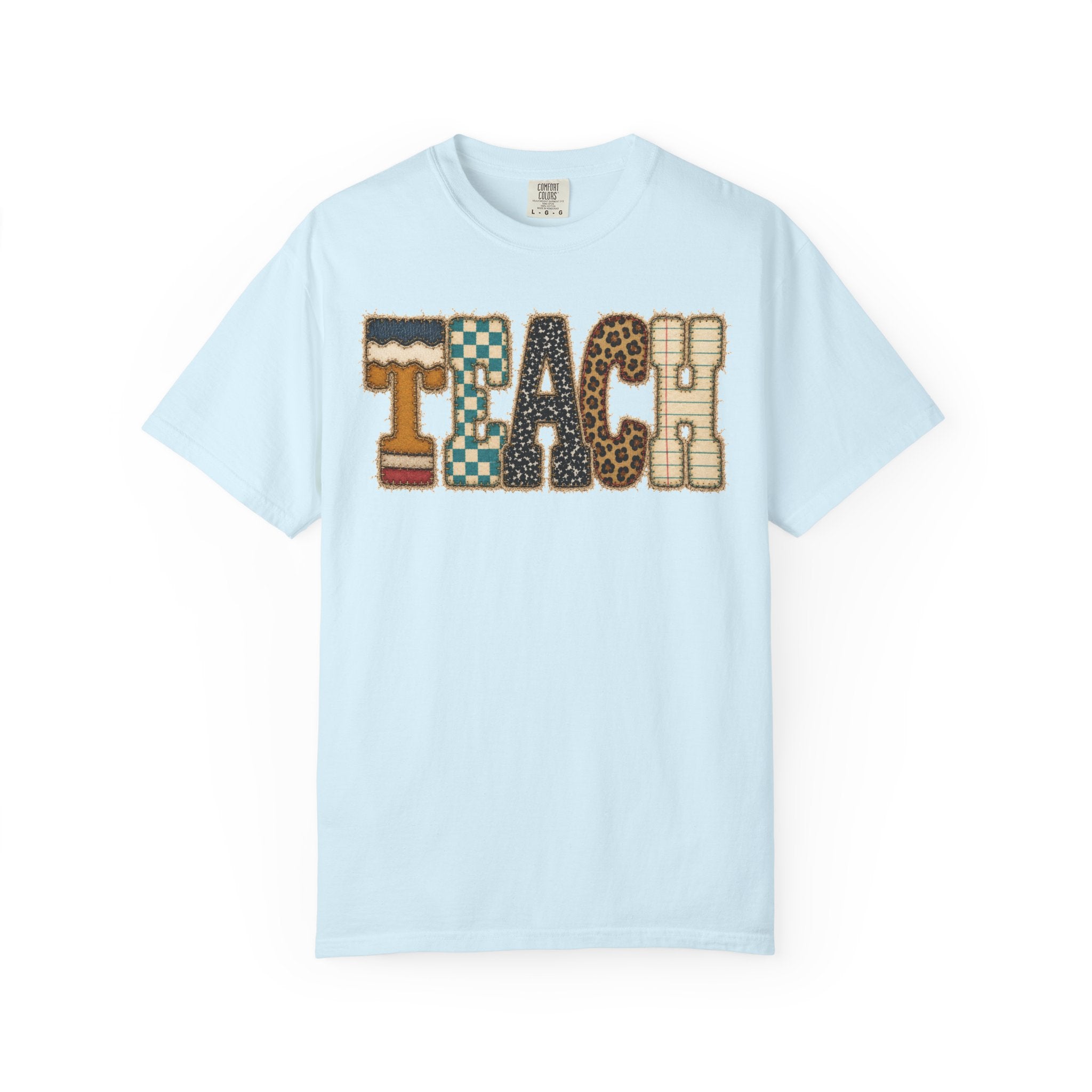 Teach Patchwork Shirt | Vintage Teacher Shirt | Retro Teacher Tee | Checkered Leopard Graphic | Back to School Teacher Gift | Comfort Colors Teacher Shirt