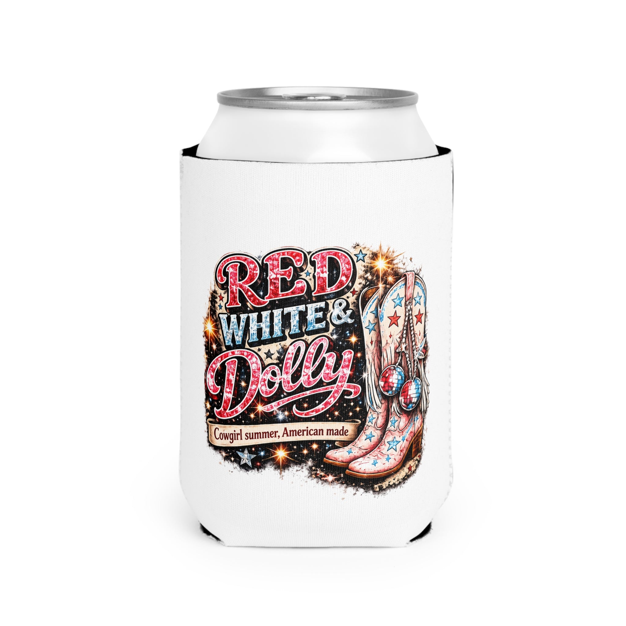 Red White and Dolly! Can Cooler Sleeve