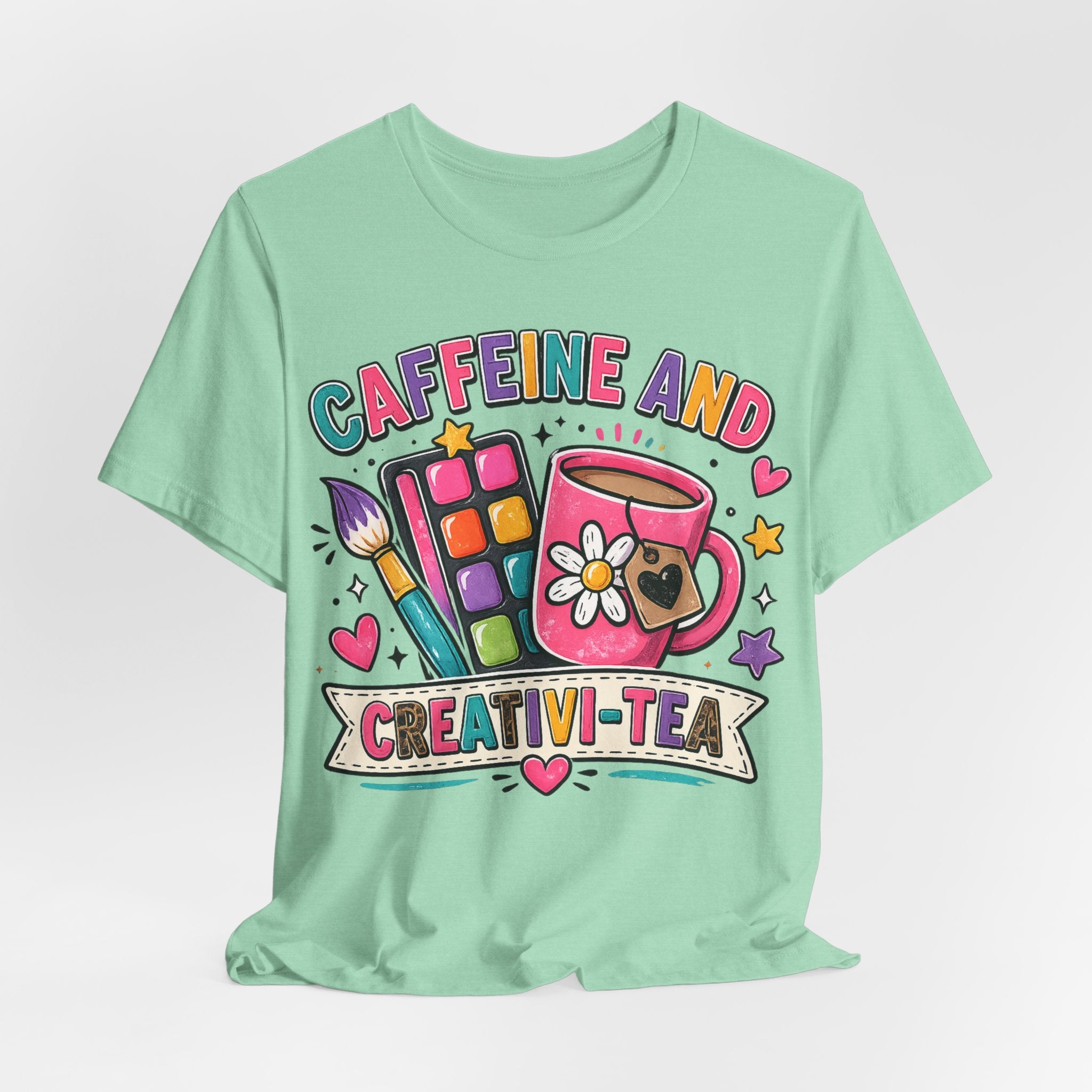 Caffeine & Creativi-tea Shirt | Art Teacher Shirt | Cute Coffee Lover Tee | Creative Teacher Gift | Funny Teacher Graphic Tee