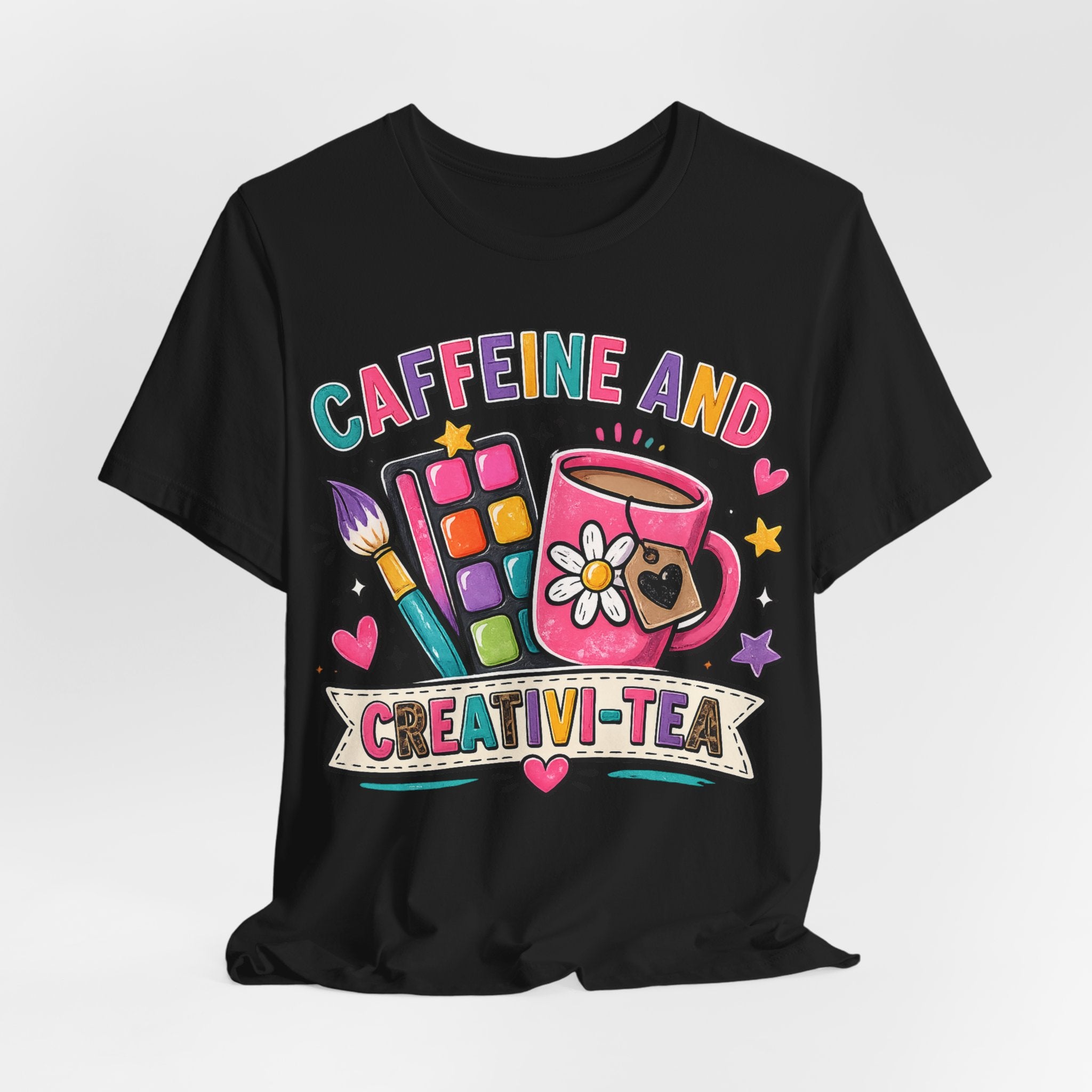 Caffeine & Creativi-tea Shirt | Art Teacher Shirt | Cute Coffee Lover Tee | Creative Teacher Gift | Funny Teacher Graphic Tee