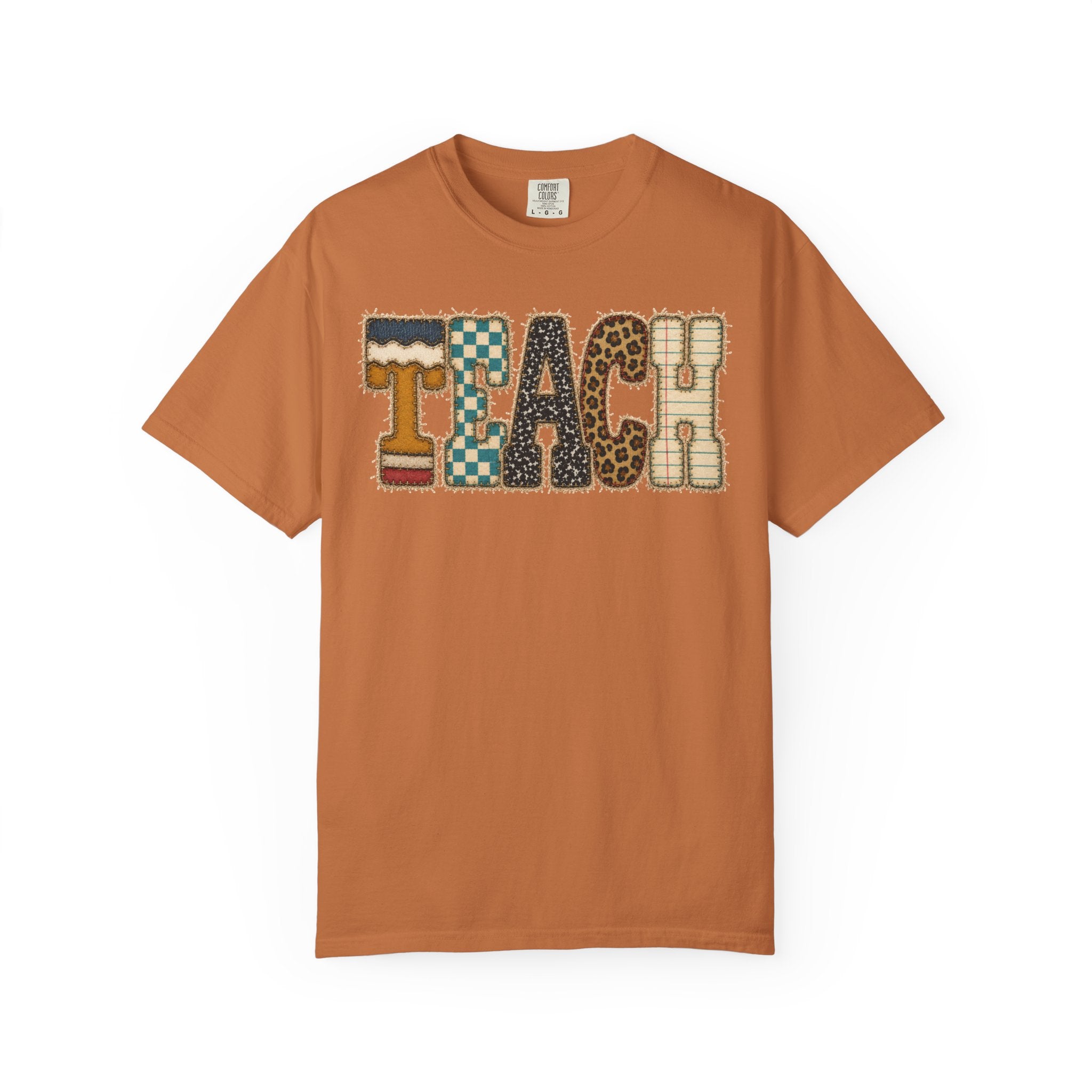 Teach Patchwork Shirt | Vintage Teacher Shirt | Retro Teacher Tee | Checkered Leopard Graphic | Back to School Teacher Gift | Comfort Colors Teacher Shirt