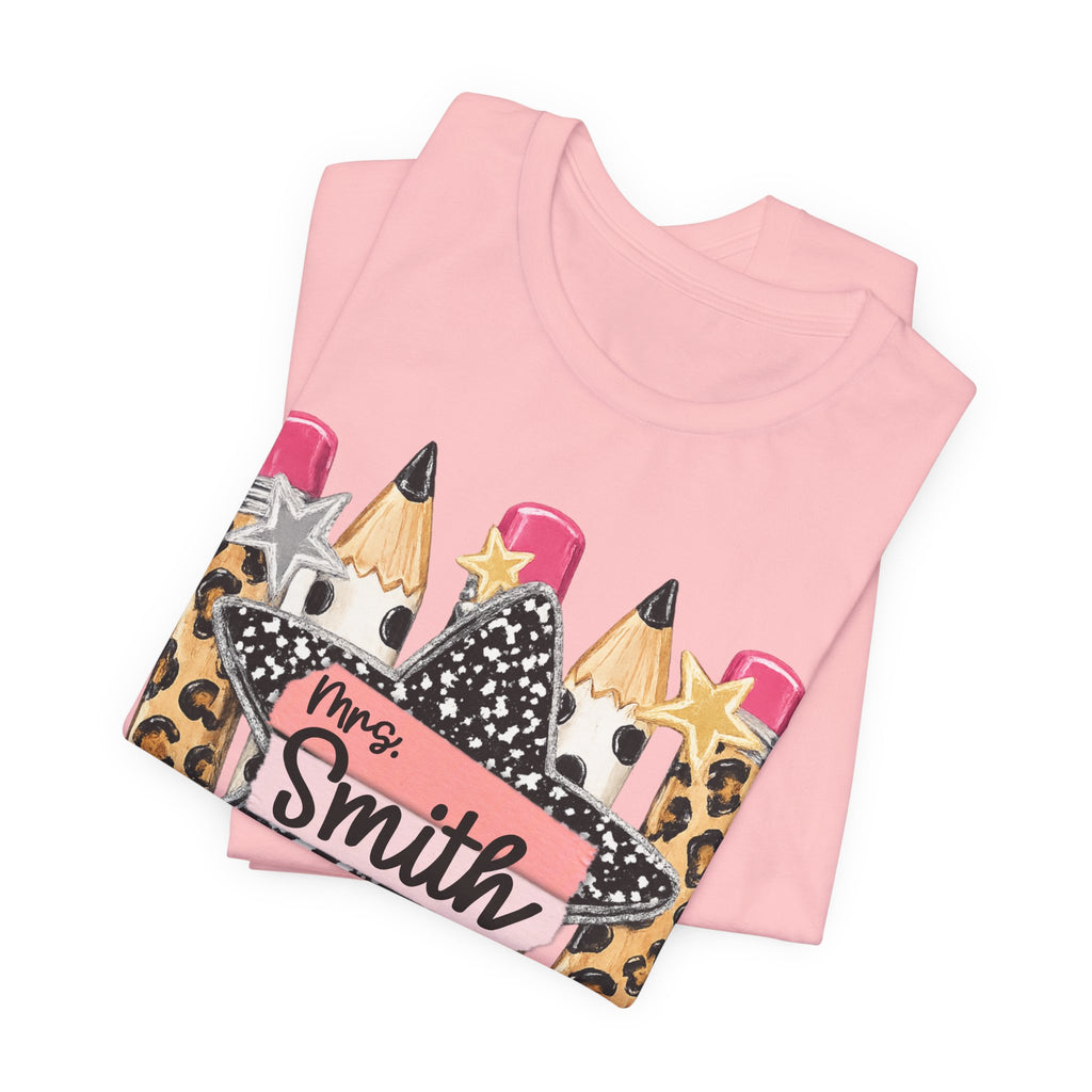 Personalized Teacher Name Shirt | Custom Pencil Teacher Tee | Leopard Print Teacher Shirt