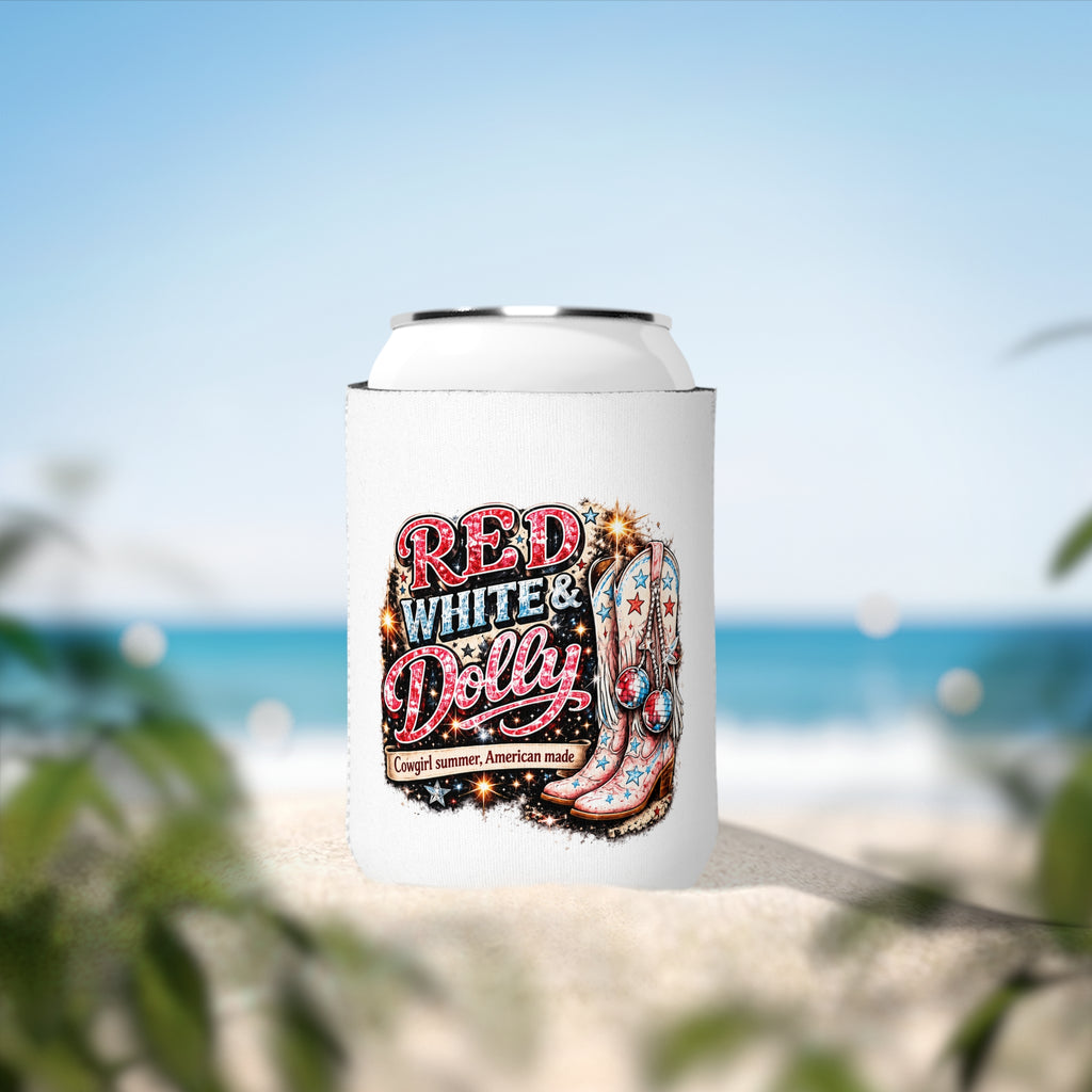 Red White and Dolly! Can Cooler Sleeve