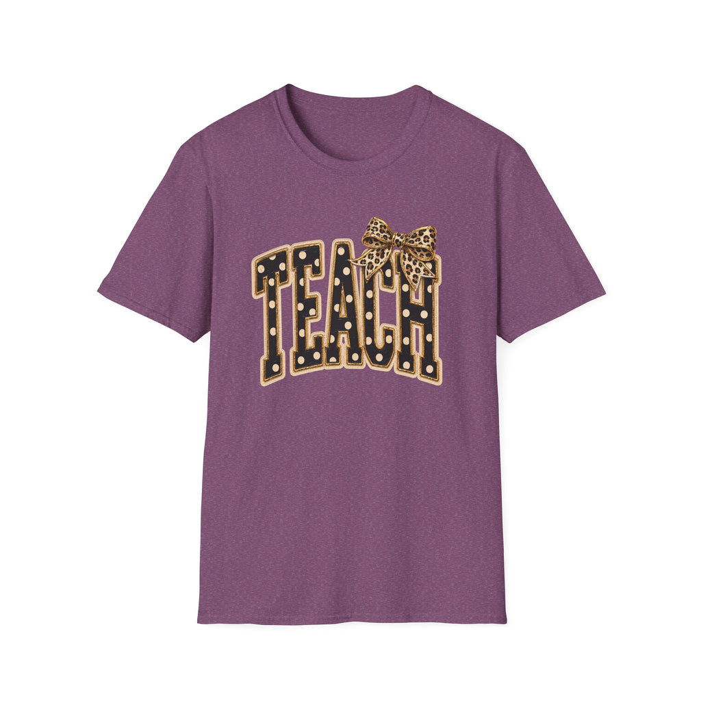 Teach Teacher Shirt | Leopard Bow Teacher Tee | Faux Embroidered Teacher Shirt