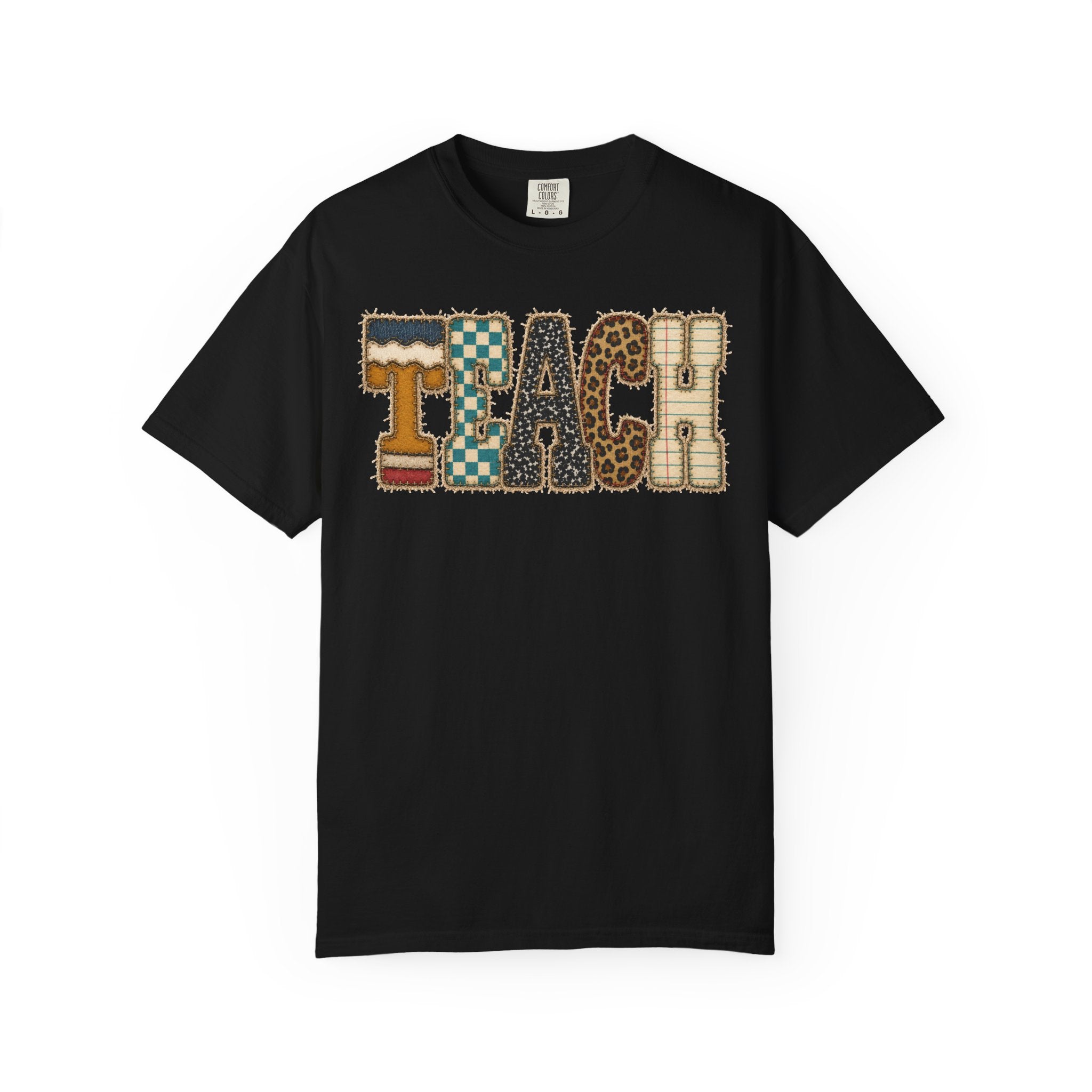 Teach Patchwork Shirt | Vintage Teacher Shirt | Retro Teacher Tee | Checkered Leopard Graphic | Back to School Teacher Gift | Comfort Colors Teacher Shirt