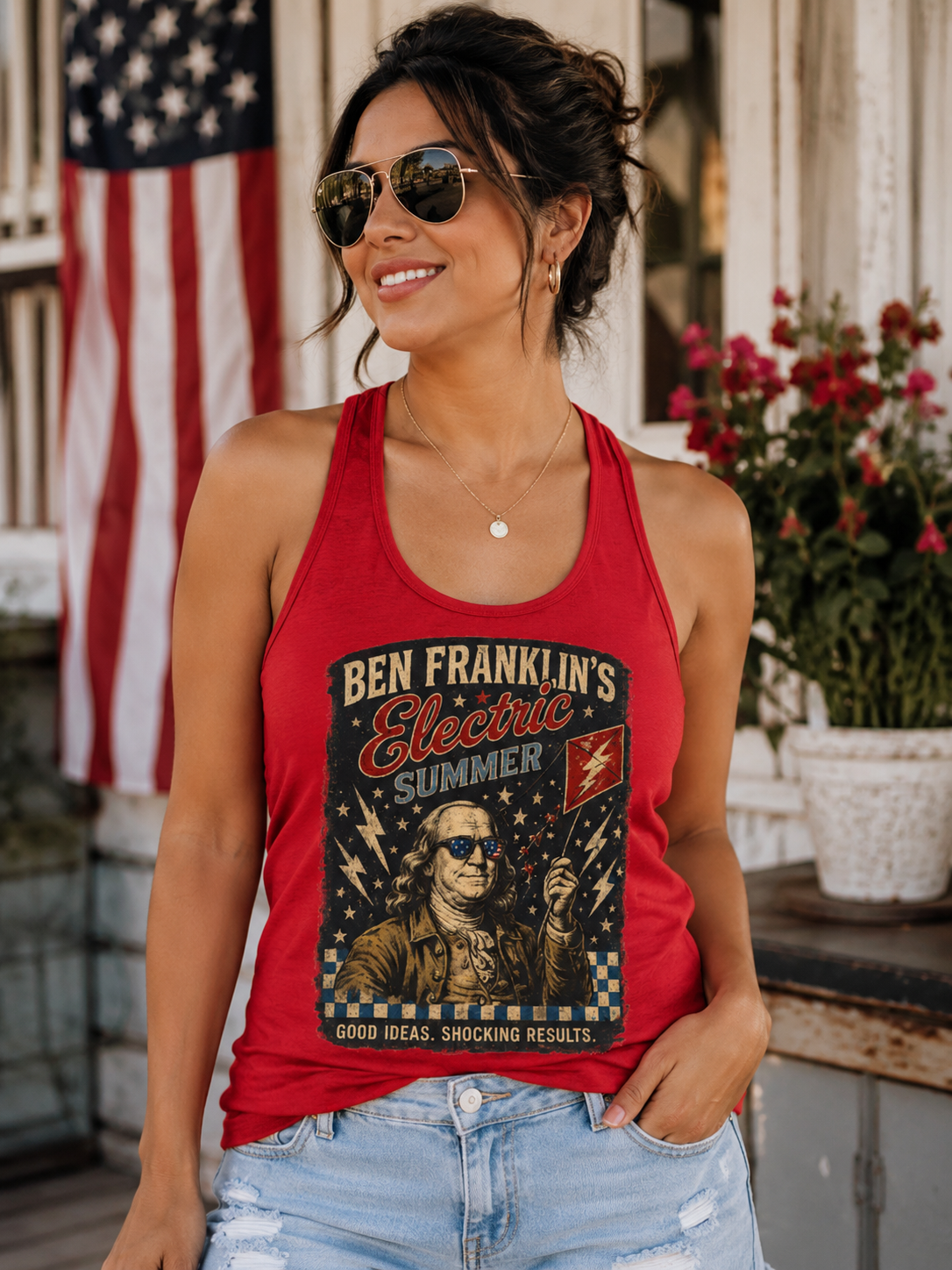Ben Franklin’s Electric Summer | Vintage Fourth of July Women's Ideal Racerback Tank