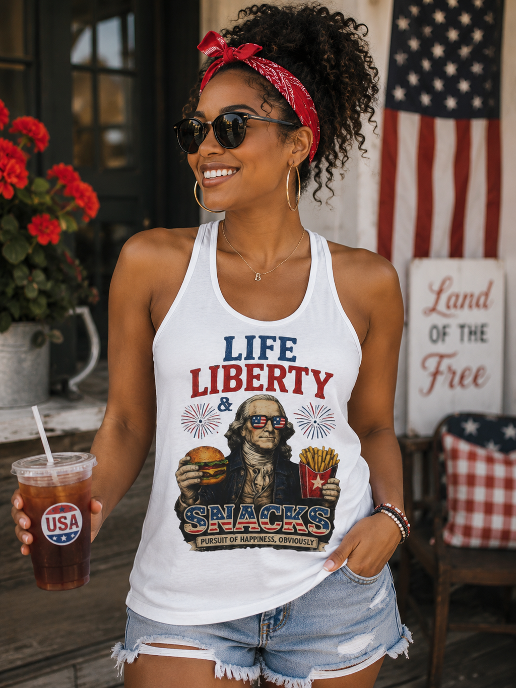 Life Liberty & Snacks | Vintage Fourth of July Women's Ideal Racerback Tank