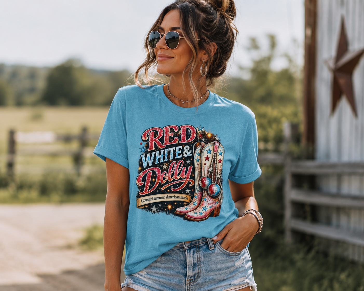 Red, White & Dolly Patriotic Cowgirl Graphic Tee