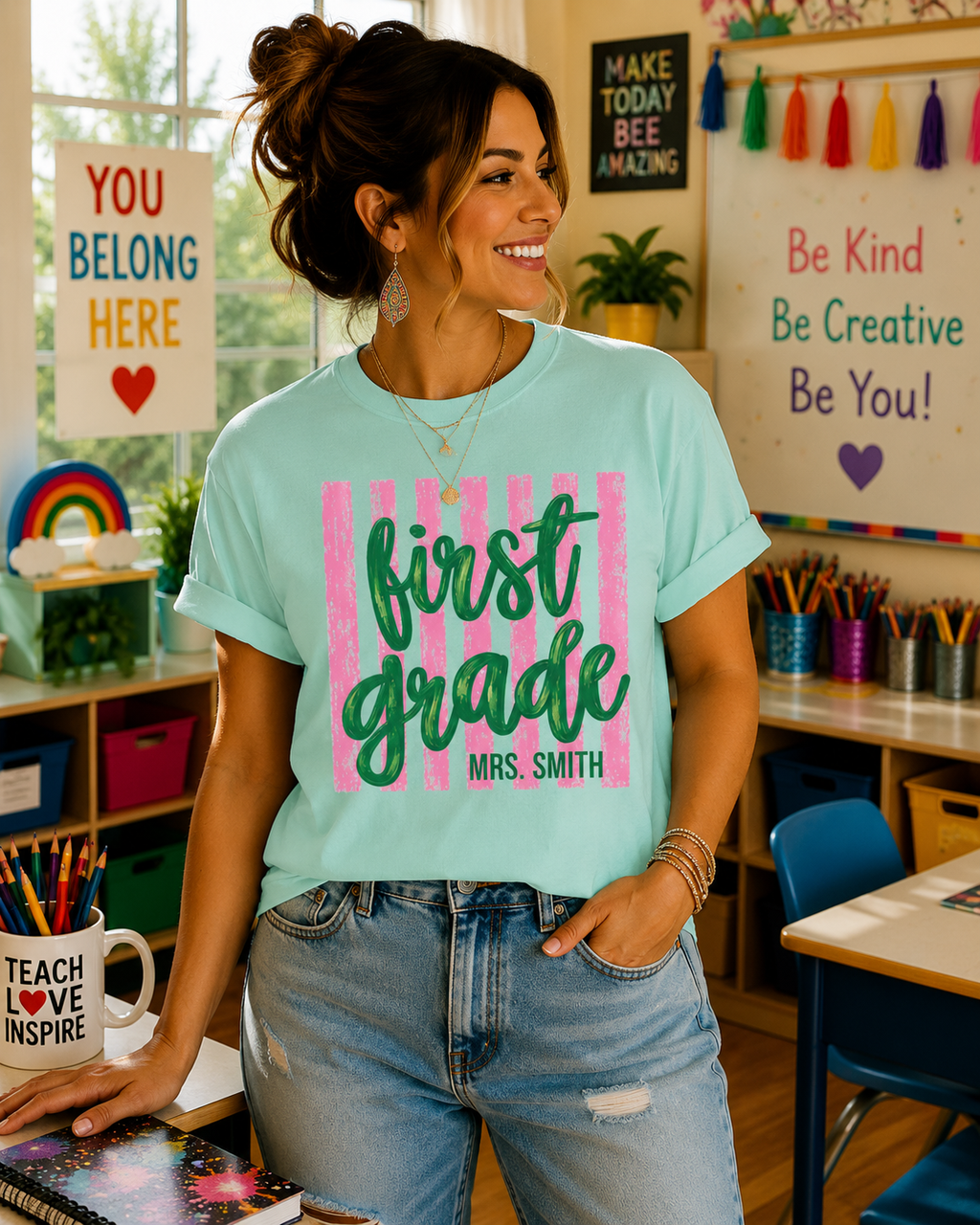Personalized First Grade Teacher Shirt | 1st Grade Team Tee | Painted Script Back to School Shirt