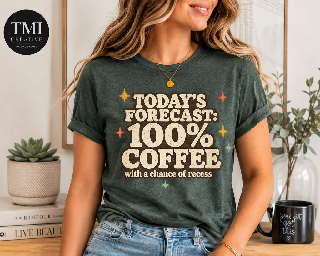 Coffee With a Chance of Recess Teacher Shirt | Bella+Canvas 3001 Graphic Tee | Coffee Lover Gift | Retro Teacher Tee