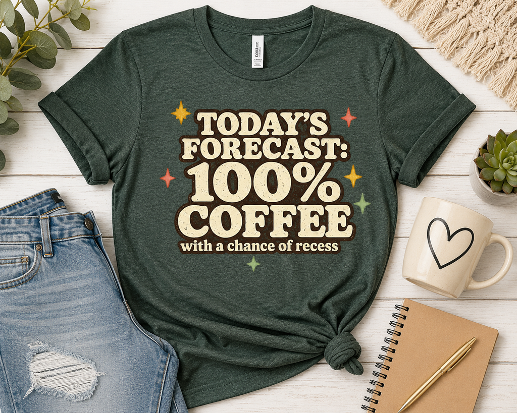 Coffee With a Chance of Recess Teacher Shirt | Bella+Canvas 3001 Graphic Tee | Coffee Lover Gift | Retro Teacher Tee