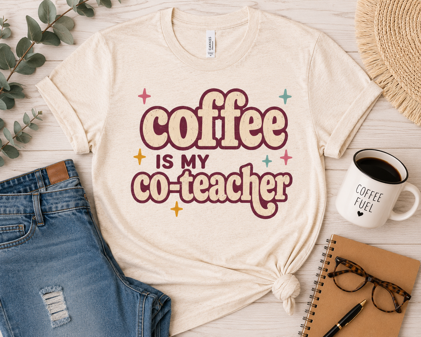 Coffee is my Co-worker Teacher Shirt | Bella+Canvas 3001 Graphic Tee | Coffee Lover Gift | Retro Teacher Tee
