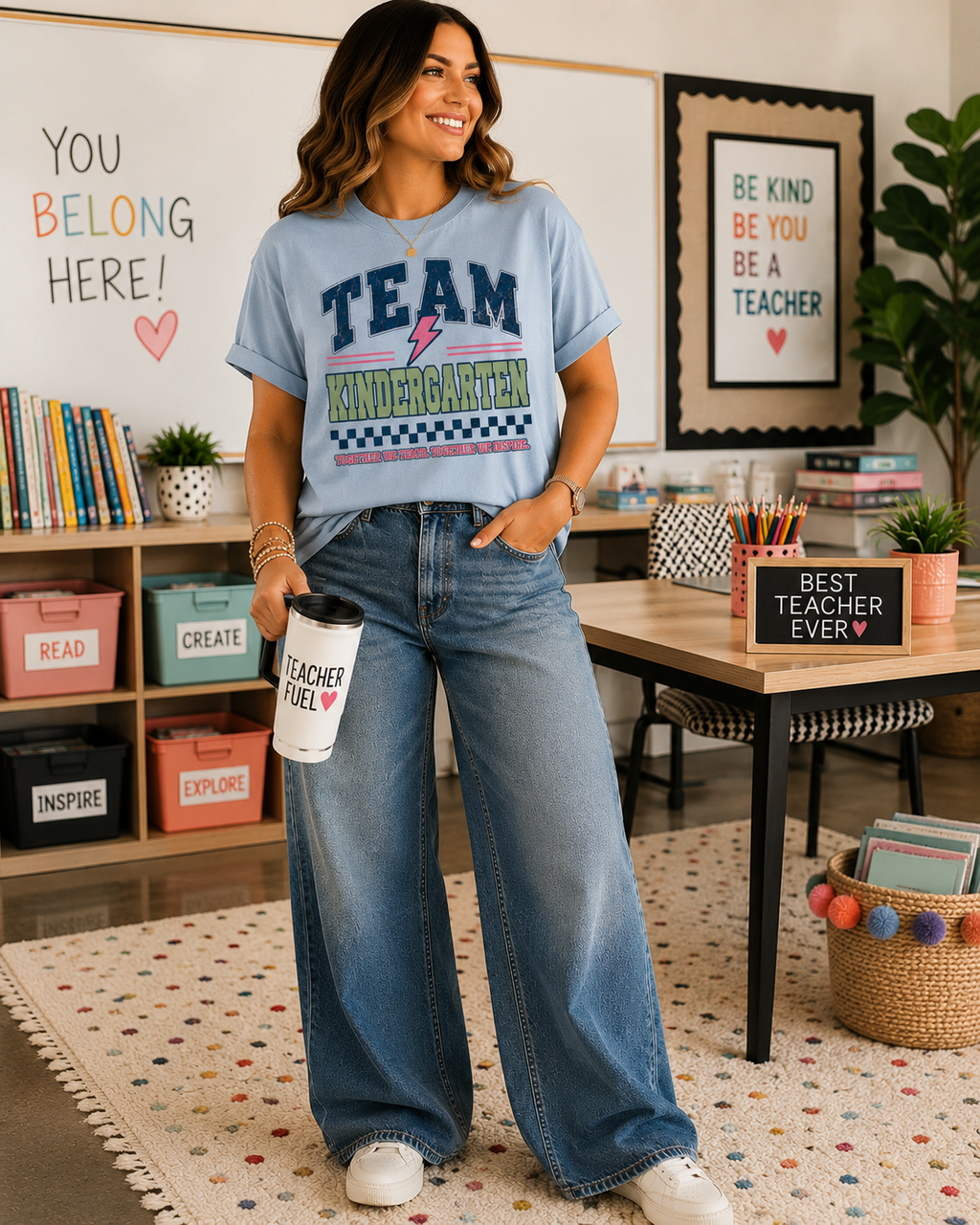 Kindergarten Varsity Teacher Shirt | Teacher Tee | Back to School Teacher Gift | Bella+Canvas 3001 Graphic T-Shirt