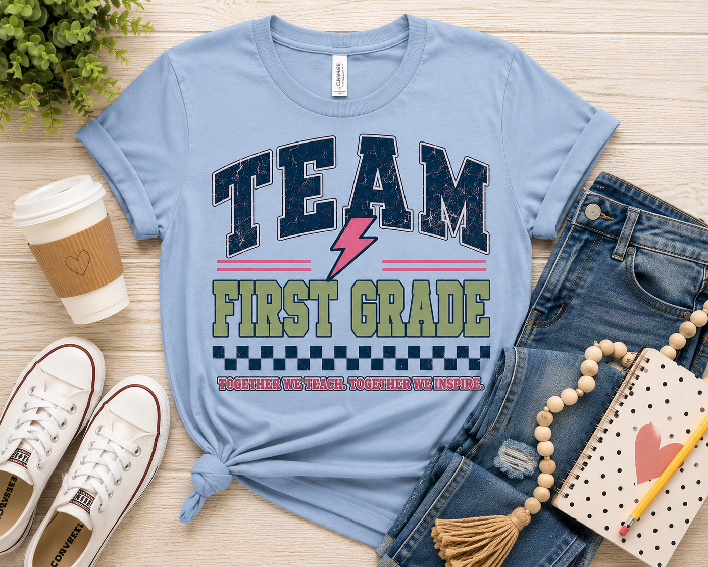 First Grade Varsity Teacher Shirt | Custom Teacher Tee | Back to School Teacher Gift | Bella+Canvas 3001 Graphic T-Shirt