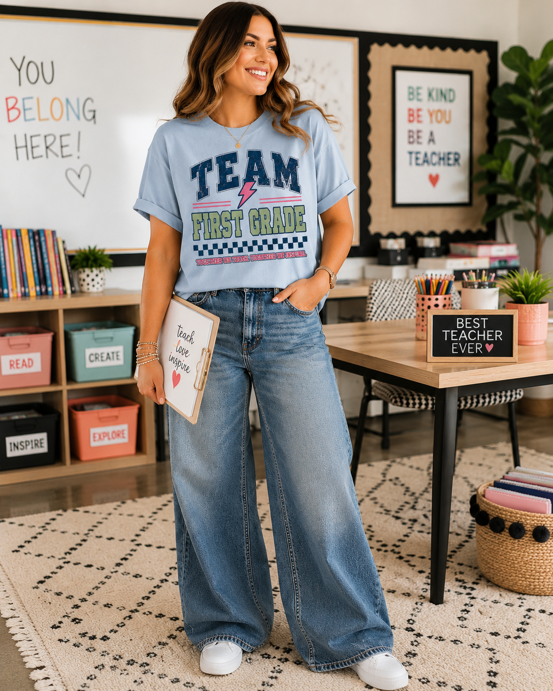 First Grade Varsity Teacher Shirt | Custom Teacher Tee | Back to School Teacher Gift | Bella+Canvas 3001 Graphic T-Shirt