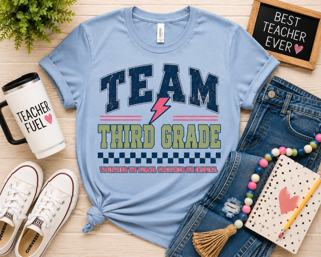 Third Grade Varsity Teacher Shirt | Custom Teacher Tee | Back to School Teacher Gift | Bella+Canvas 3001 Graphic T-Shirt