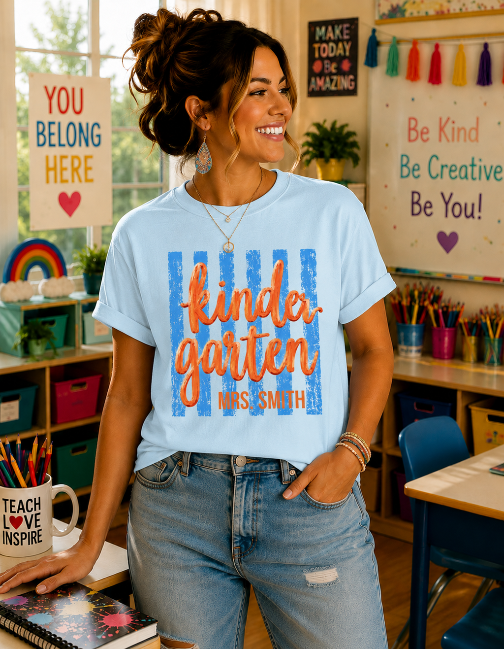Personalized Kindergarten Teacher Shirt | Kinder Grade Level Team Tee | Painted Script Back to School Shirt