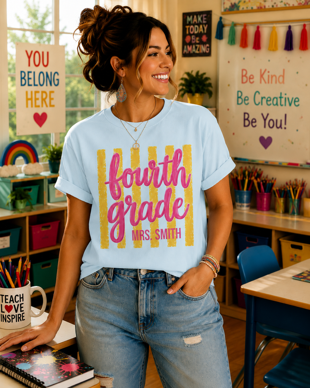 Personalized Fourth Grade Teacher Shirt | 4th Grade Team Tee | Painted Script Back to School Shirt