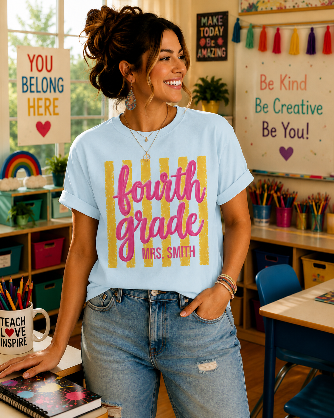 Personalized Fourth Grade Teacher Shirt | 4th Grade Team Tee | Painted Script Back to School Shirt