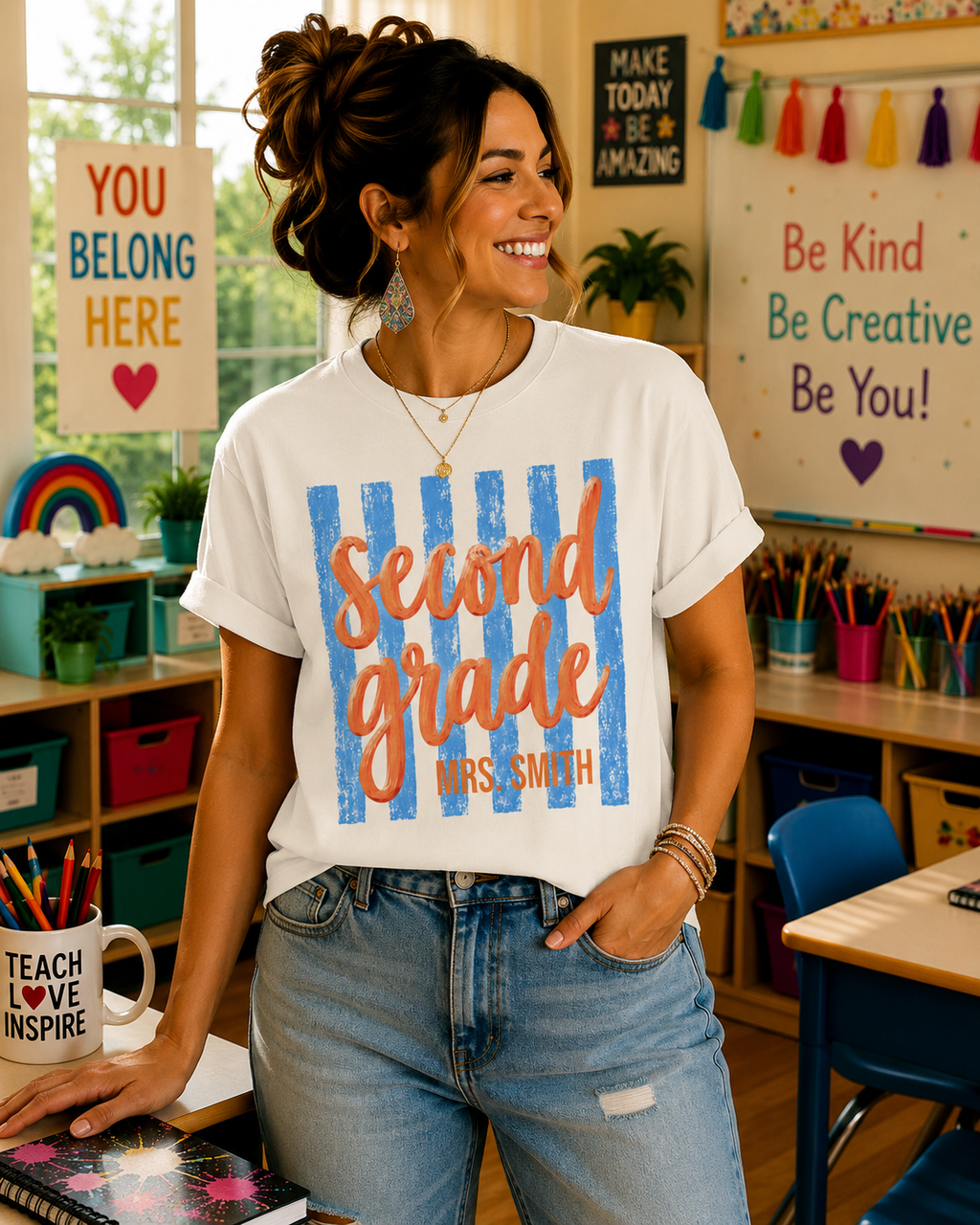 Personalized Second Grade Teacher Shirt | 2nd Grade Team Tee | Painted Script Back to School Shirt
