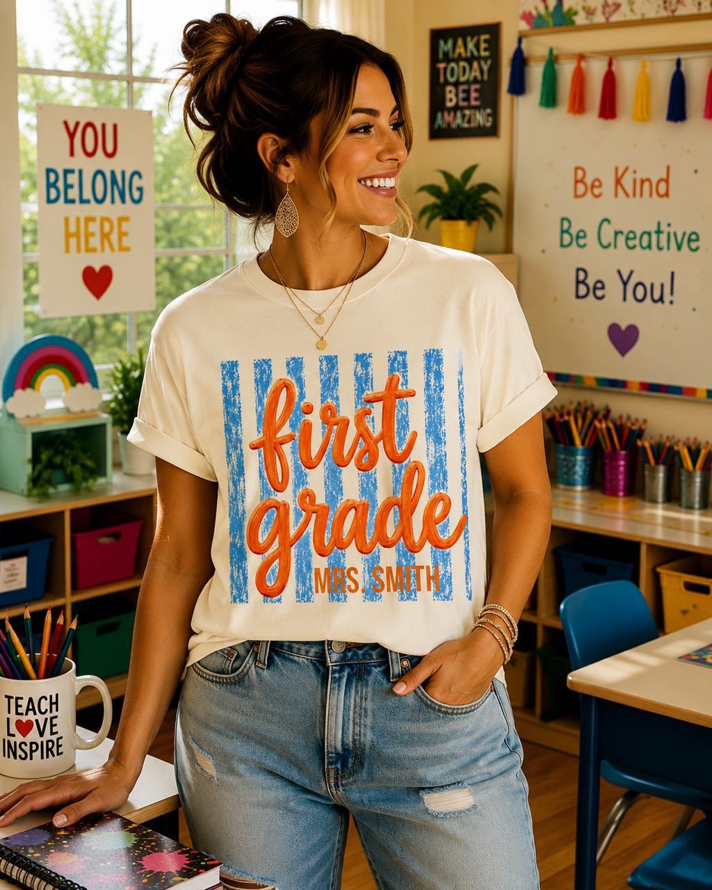 Personalized First Grade Teacher Shirt | 1st Grade Team Tee | Painted Script Back to School Shirt