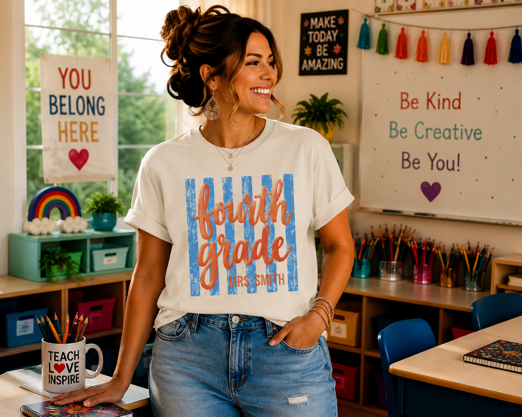 Personalized Fourth Grade Teacher Shirt | 4th Grade Team Tee | Painted Script Back to School Shirt