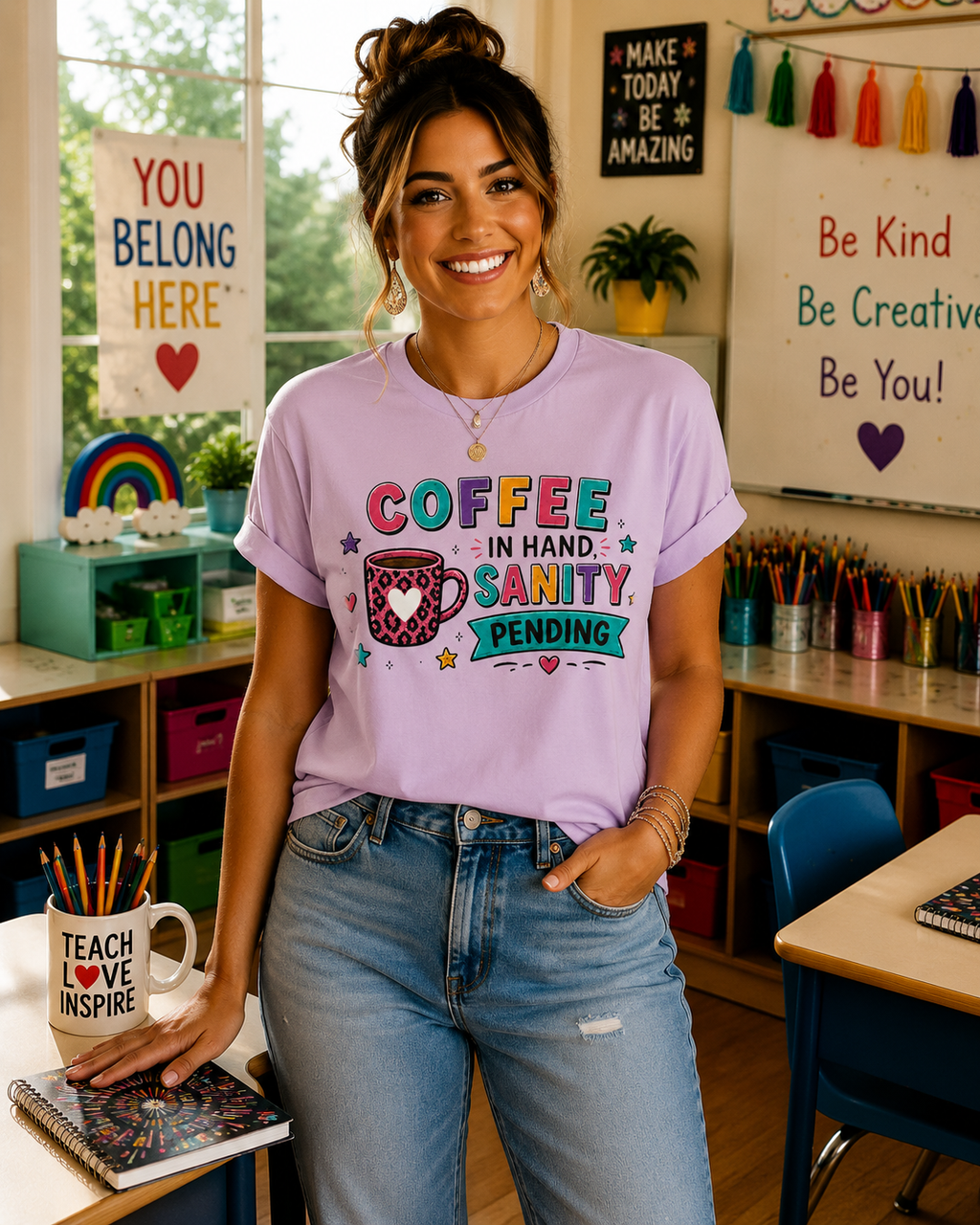 Coffee in Hand, Sanity Loading Tee | Funny Teacher Shirt