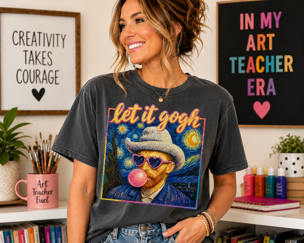Let It Gogh Art Teacher Shirt | Funny Van Gogh Bubble Gum Tee | Creative Art Teacher Gift | Retro Painter Graphic T-Shirt