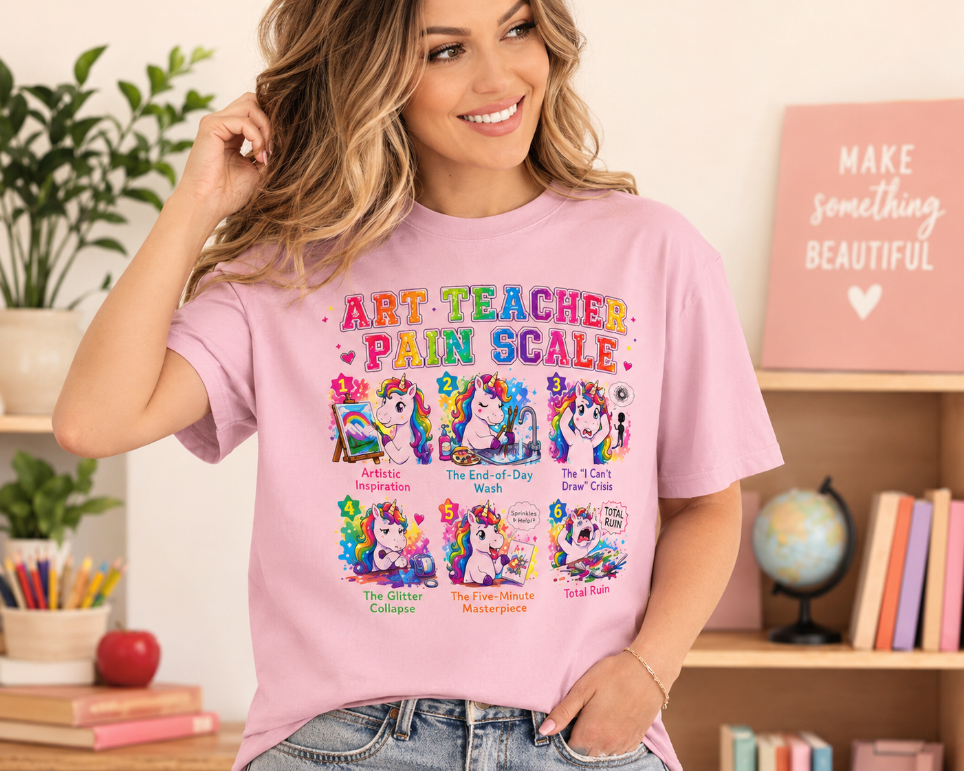 Art Teacher Pain Scale Shirt | Funny Art Teacher T-Shirt | Elementary Art Teacher Gift | Back to School Teacher Tee | Creative Teacher Graphic Tee