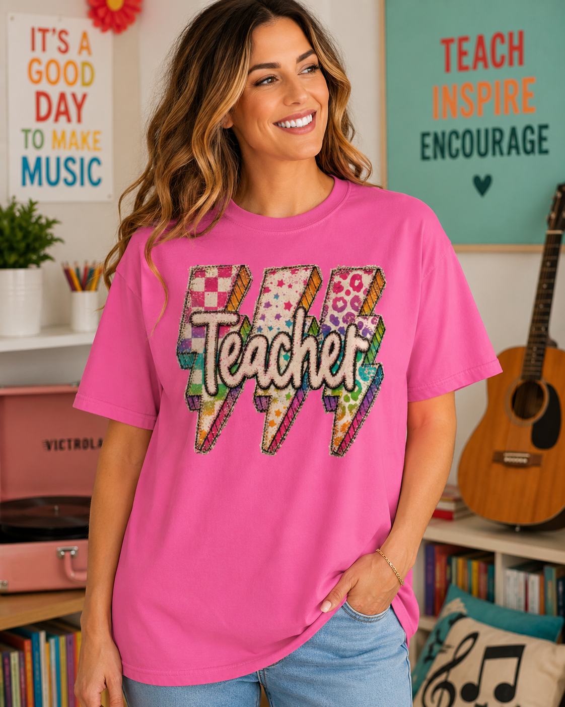 Teacher Lightning Bolt Shirt | Retro Teacher T-Shirt | Colorful Back to School Teacher Tee | Cute Teacher Gift | Comfort Colors Graphic Tee