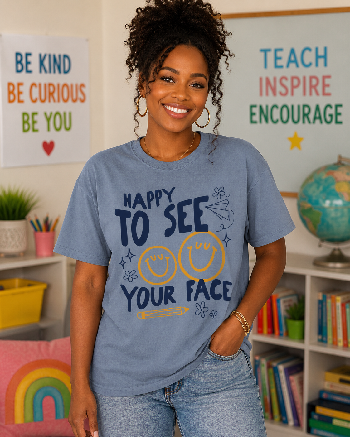Happy to See Your Face Teacher Shirt | Cute Back to School Teacher Tee | Elementary Teacher T-Shirt | First Day of School Outfit | Teacher Gift