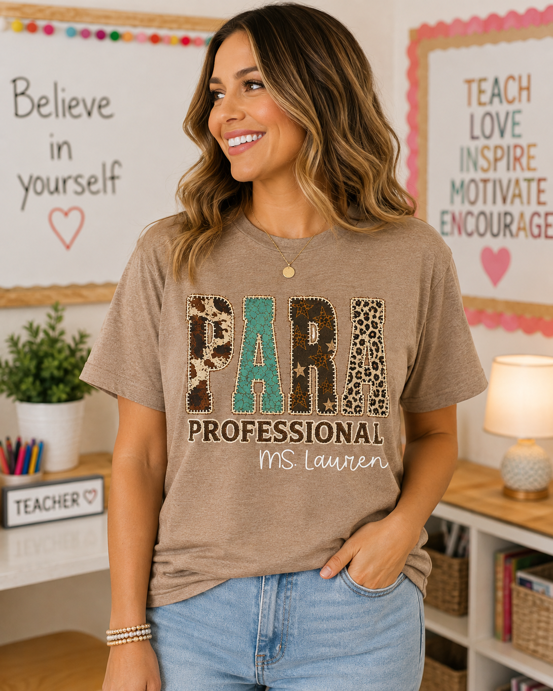 Personalized Para Professional Shirt | Custom Name Paraprofessional Tee | Faux Embroidered Appliqué Teacher Assistant Shirt |