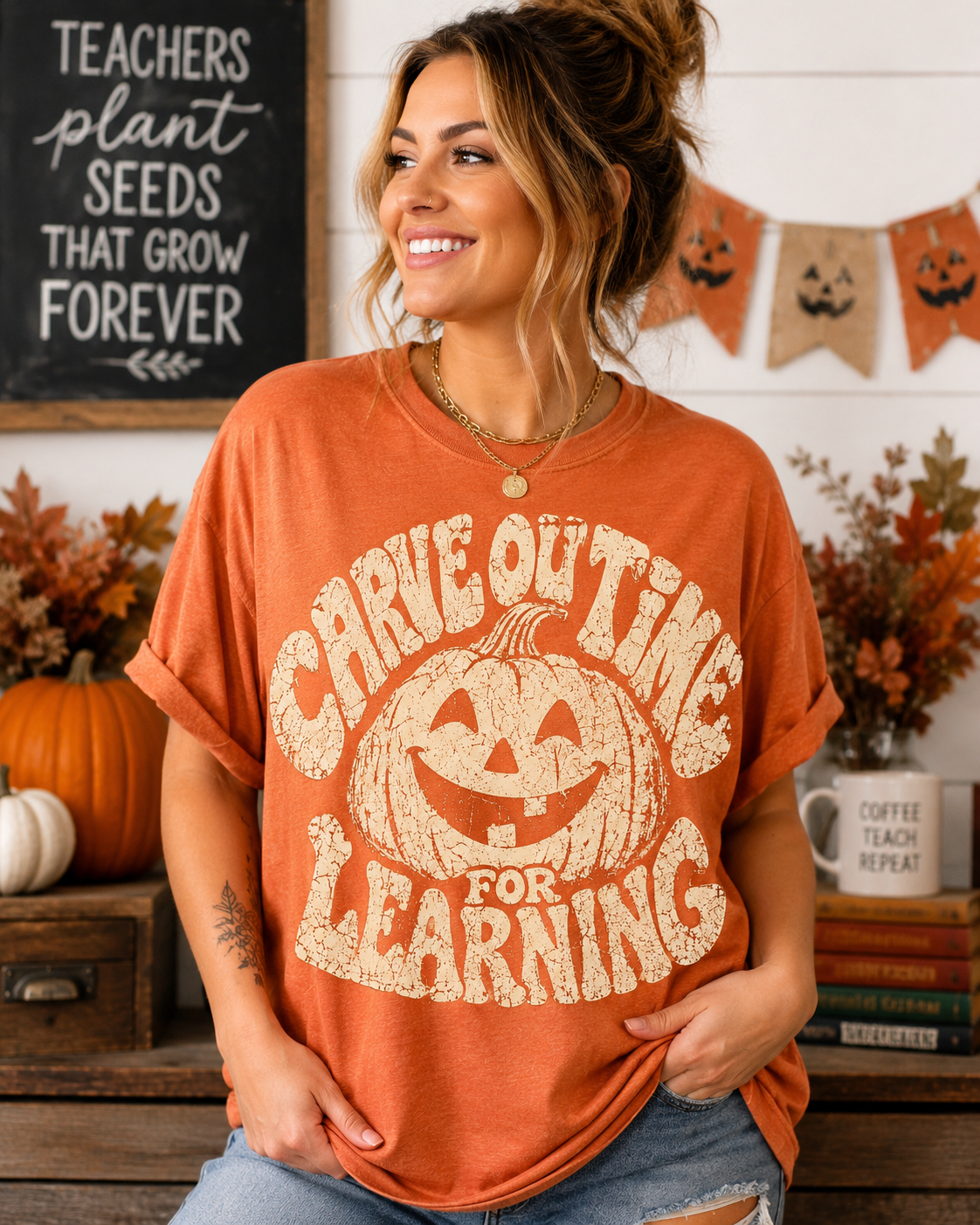 Carve Out Time for Learning Teacher Shirt | Retro Pumpkin Halloween Tee | Fall Teacher Comfort Colors® T-Shirt