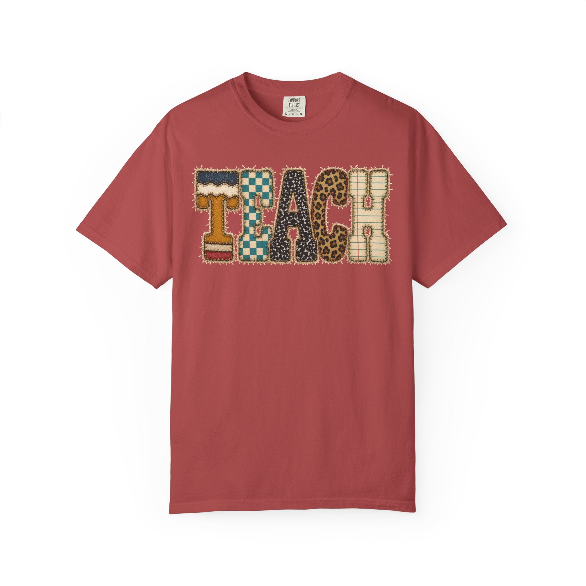 Teach Patchwork Shirt | Vintage Teacher Shirt | Retro Teacher Tee | Checkered Leopard Graphic | Back to School Teacher Gift | Comfort Colors Teacher Shirt