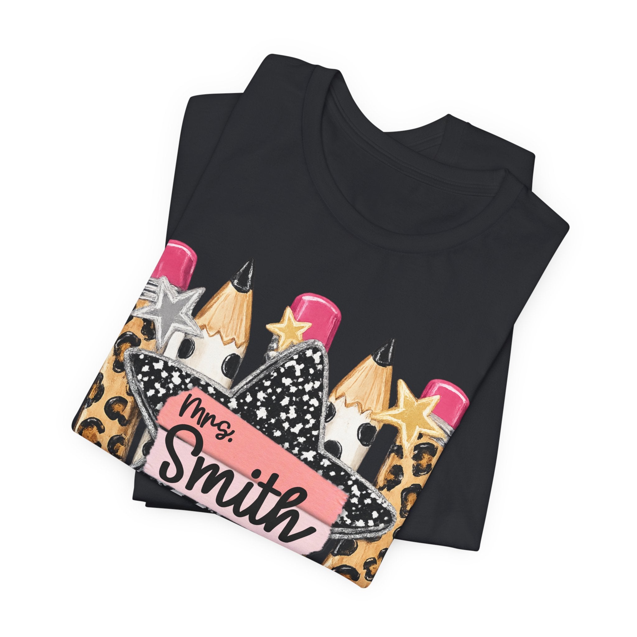 Personalized Teacher Name Shirt | Custom Pencil Teacher Tee | Leopard Print Teacher Shirt
