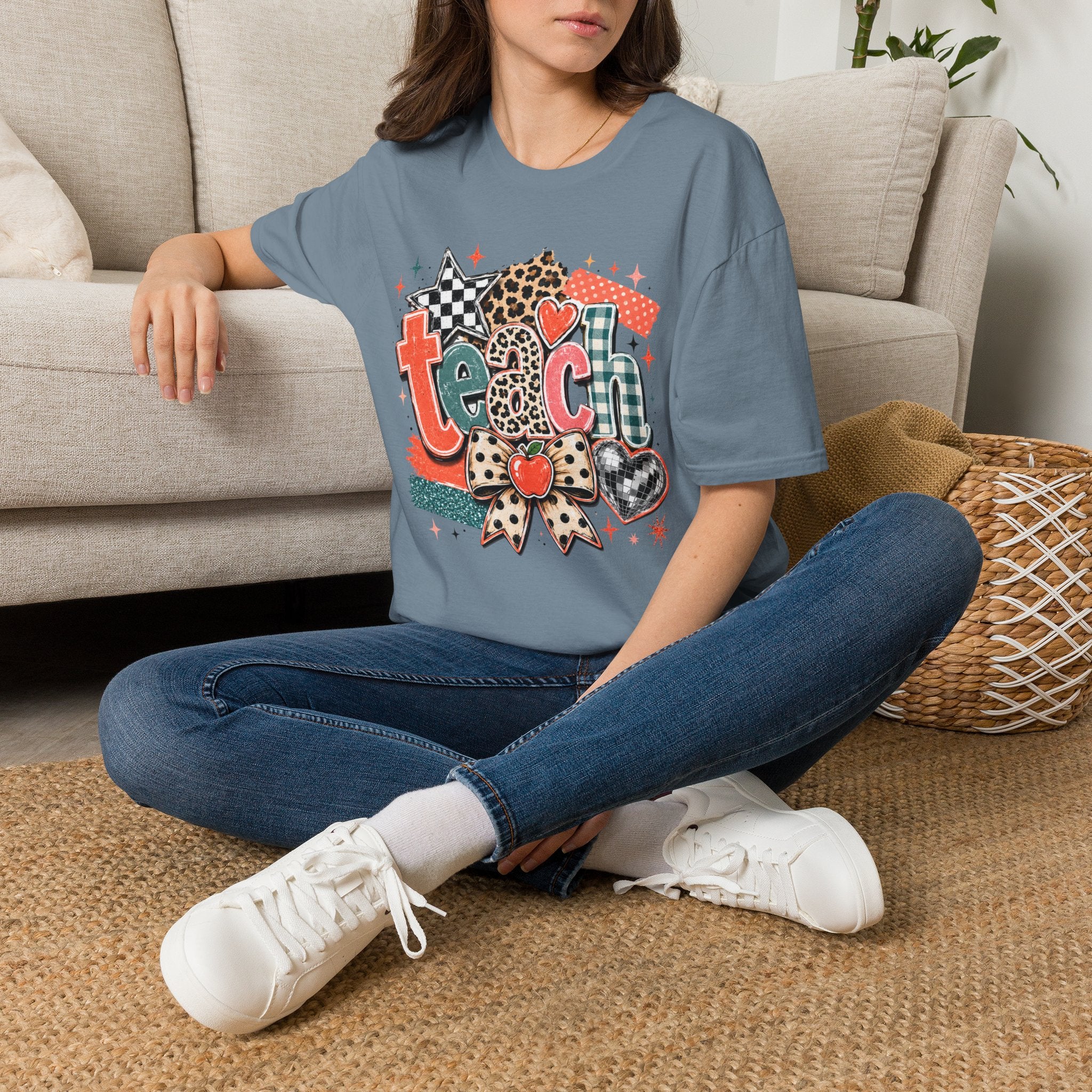 Teach Teacher Shirt | Retro Colorful Teacher Tee | Coquette Teacher Shirt