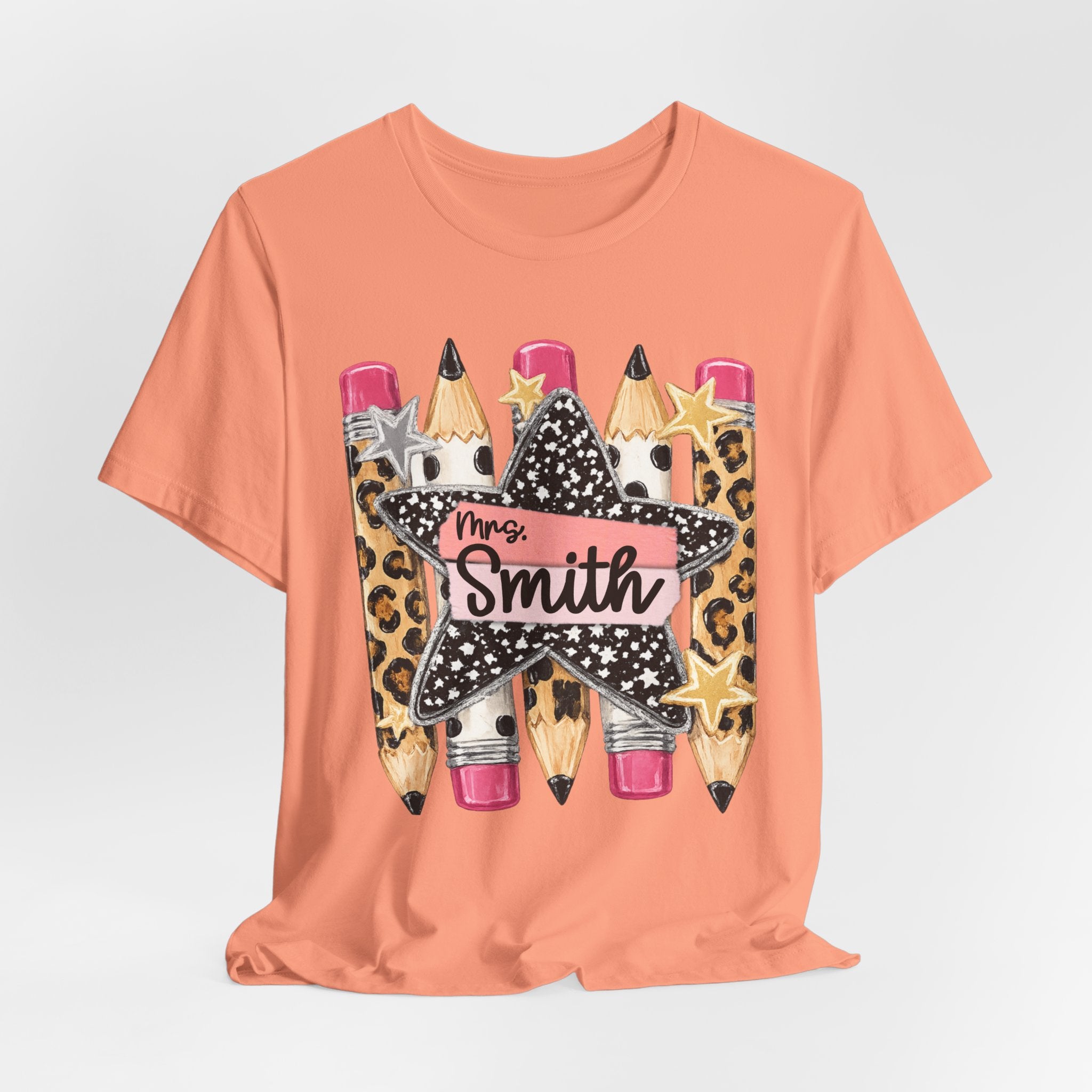 Personalized Teacher Name Shirt | Custom Pencil Teacher Tee | Leopard Print Teacher Shirt