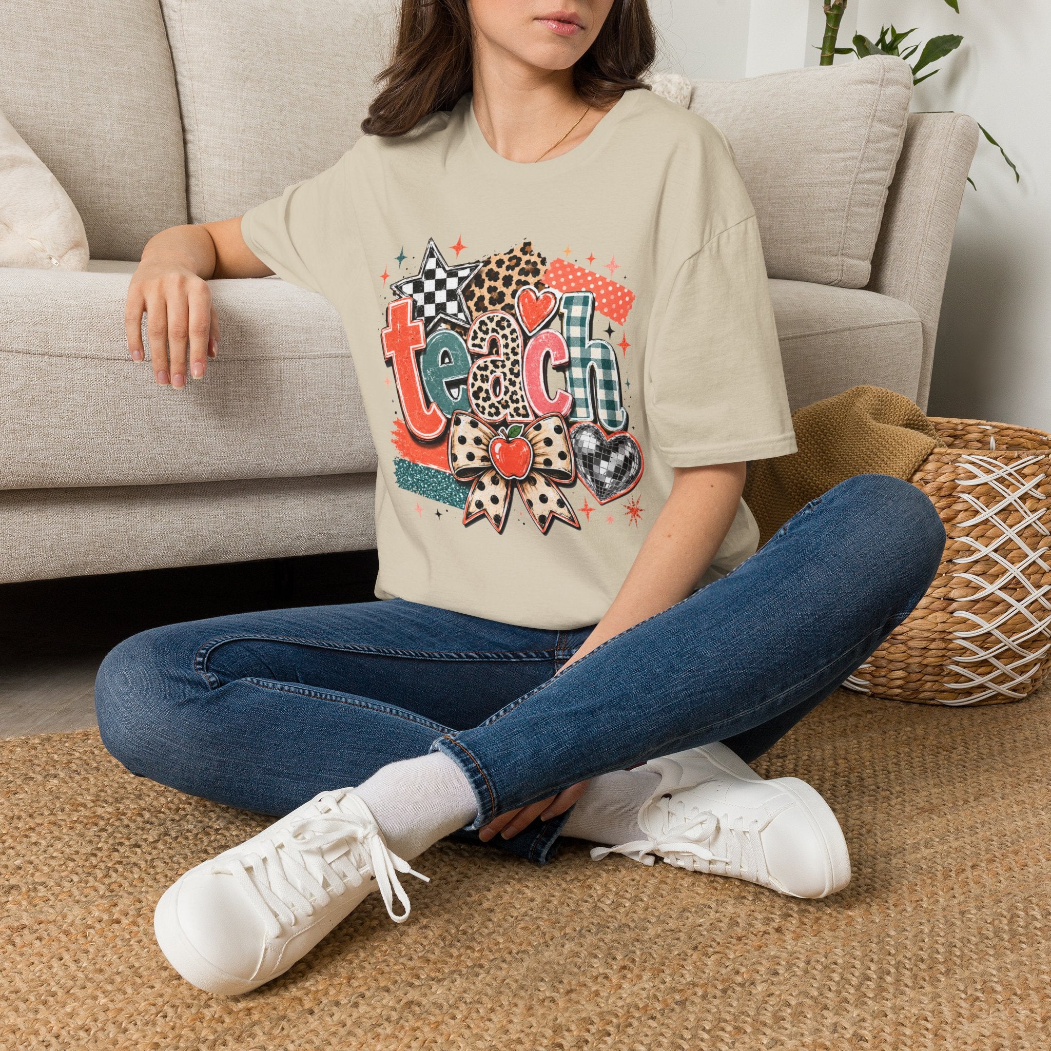 Teach Teacher Shirt | Retro Colorful Teacher Tee | Coquette Teacher Shirt